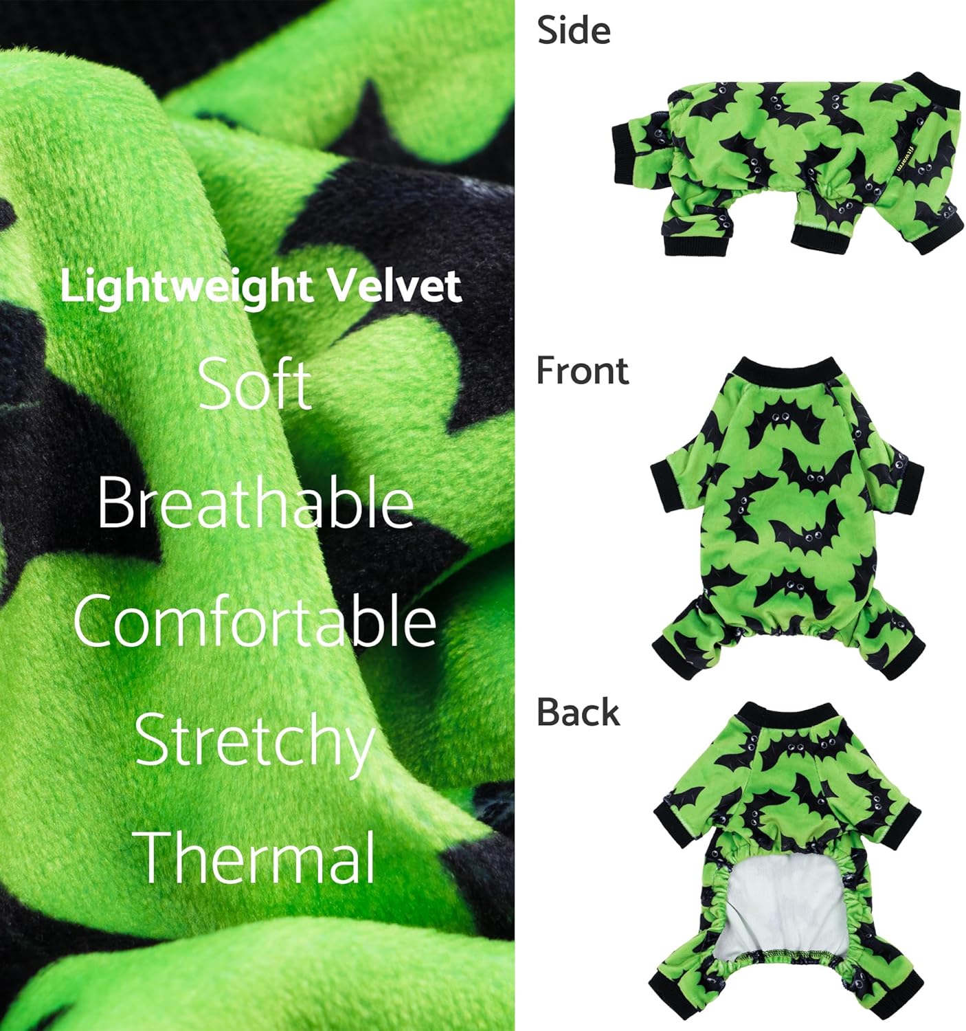 Fitwarm Halloween Bat Dog Pajamas, Funny Costumes for Small Dogs Boy Girl, Pet Outfit, Lime Green, Black, Medium