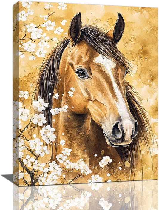 Horse Wall Art Canvas Rustic Horse Wall Decor Prints Framed Painting Farmhouse Flower Pictures Gifts Artwork for Bathroom Living Dining 16"x20"