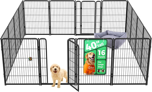 FXW Homeplus Unleashed Indoor Dog Playpen - Stress-Free and Safe Play, Heavy Duty 40 Inch 16 Wire Panels Dog Pen for Medium and Large Dogs, Black│Patented