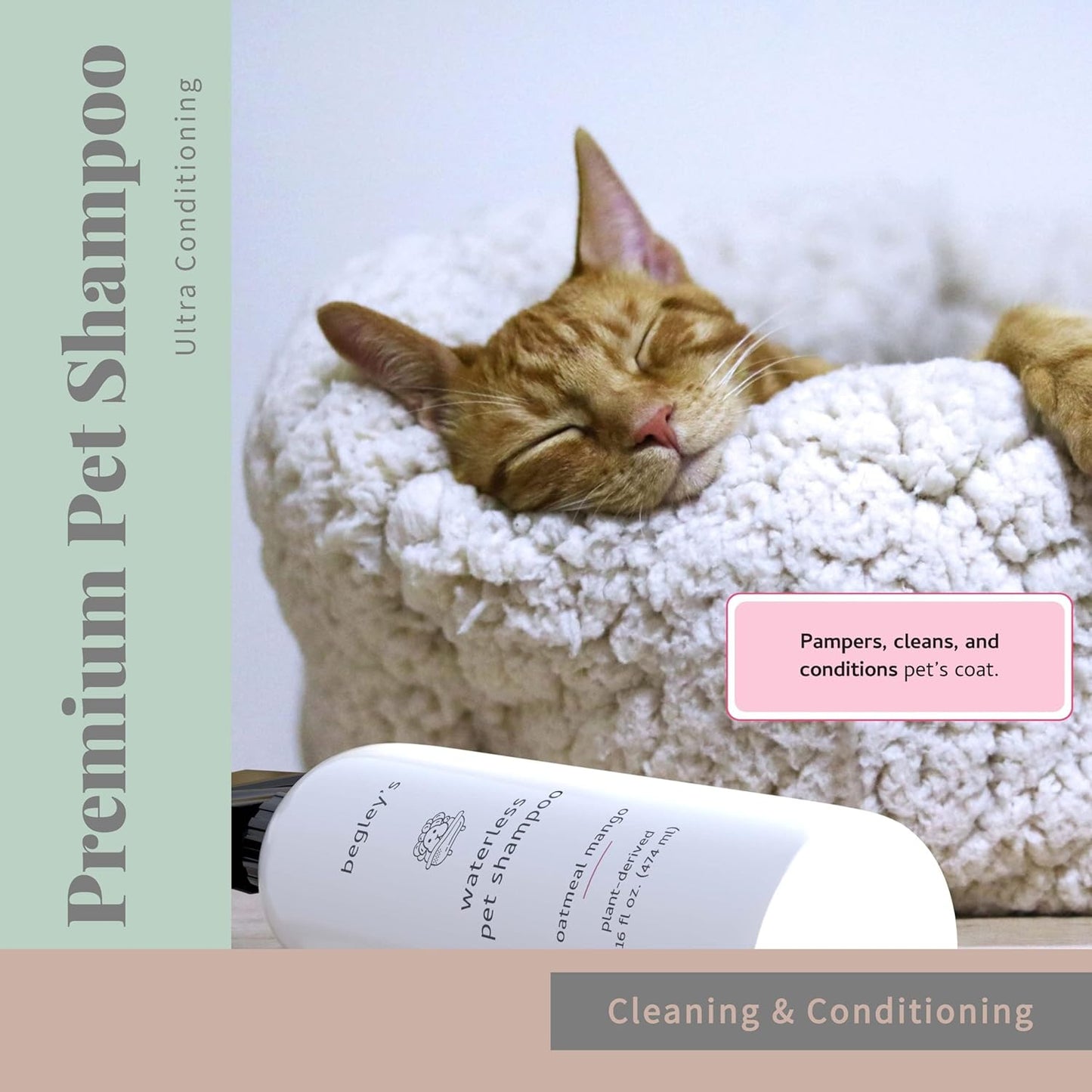 Begley’s No Rinse Waterless Pet Shampoo, Bathless Cleaning, Deodorizing, and Odor Removal for a Shiny, Fresh Smelling Coat - Effective for Dogs, Puppies, and Cats - Fresh Lavender Scent