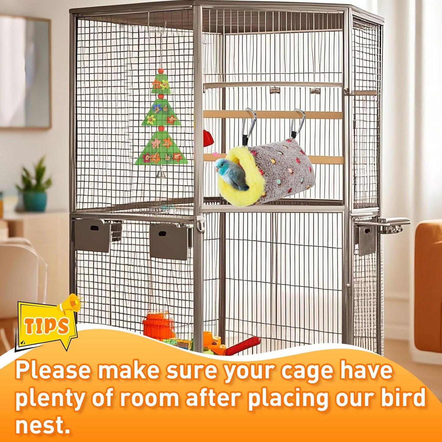 MEWTOGO Small Warm Bird Nest House - Cozy Bird Bed for Cage with Mat, Hanging Hammock Shed Hideaway Hut for Lovebirds Lineolated Parakeets Canaries Zebra Finches Society Finches Parrotlets