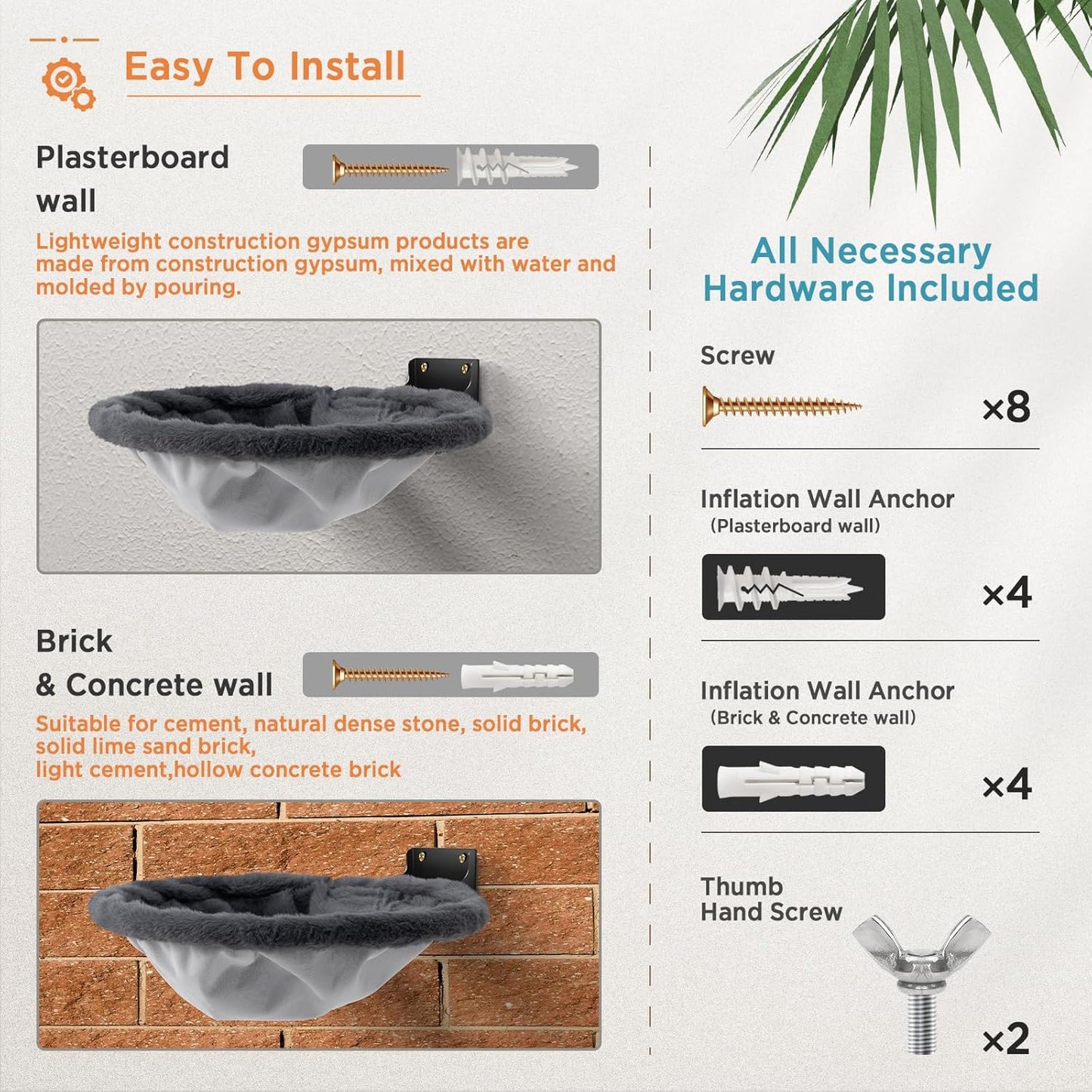 Cat Hammock Wall Mounted, Foldable & Stable Cat Beds- Breathable Cats Wall Shelves for Sleeping, Playing, Climbing, and Lounging - Maximum Hold Up to 30lb（Gray,Faux Rabbit Fur）