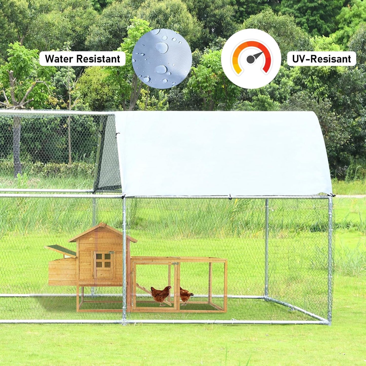 4ever2buy Chicken Runs for Yard with Cover, Large Metal Chicken Run Walk in Metal, Outside Dog Kennel with Roof, Flat Roofed Outdoor Kennel for Cats(9.2’Lx6.23’Wx6.4’H)