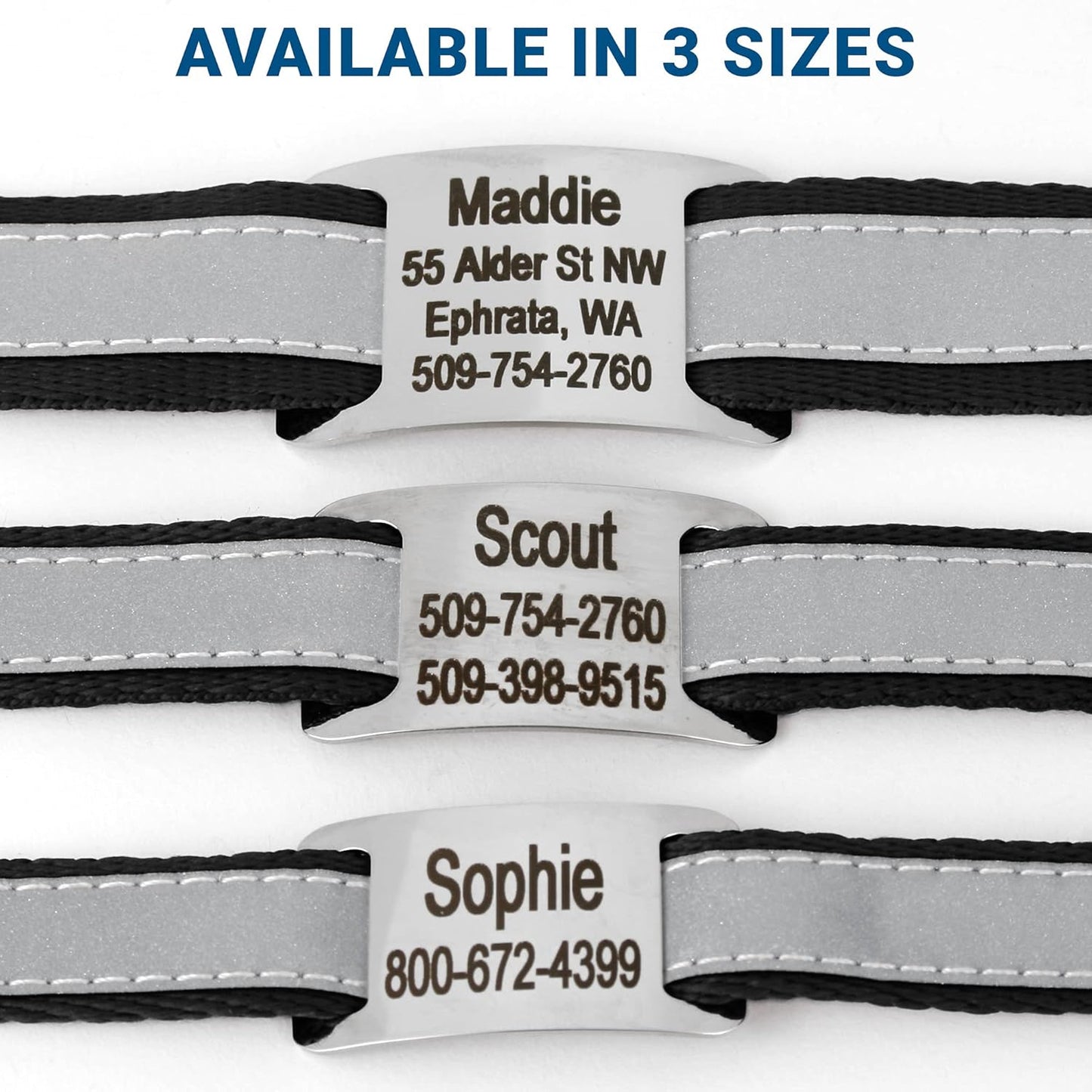 GoTags Reflective Personalized Dog Collar with Nameplate, Adjustable Dog Collar with Custom Engraved Steel Slide On Pet ID Tag, Silent, No Noise Dog Tag for Large Medium or Small (Black, Small)