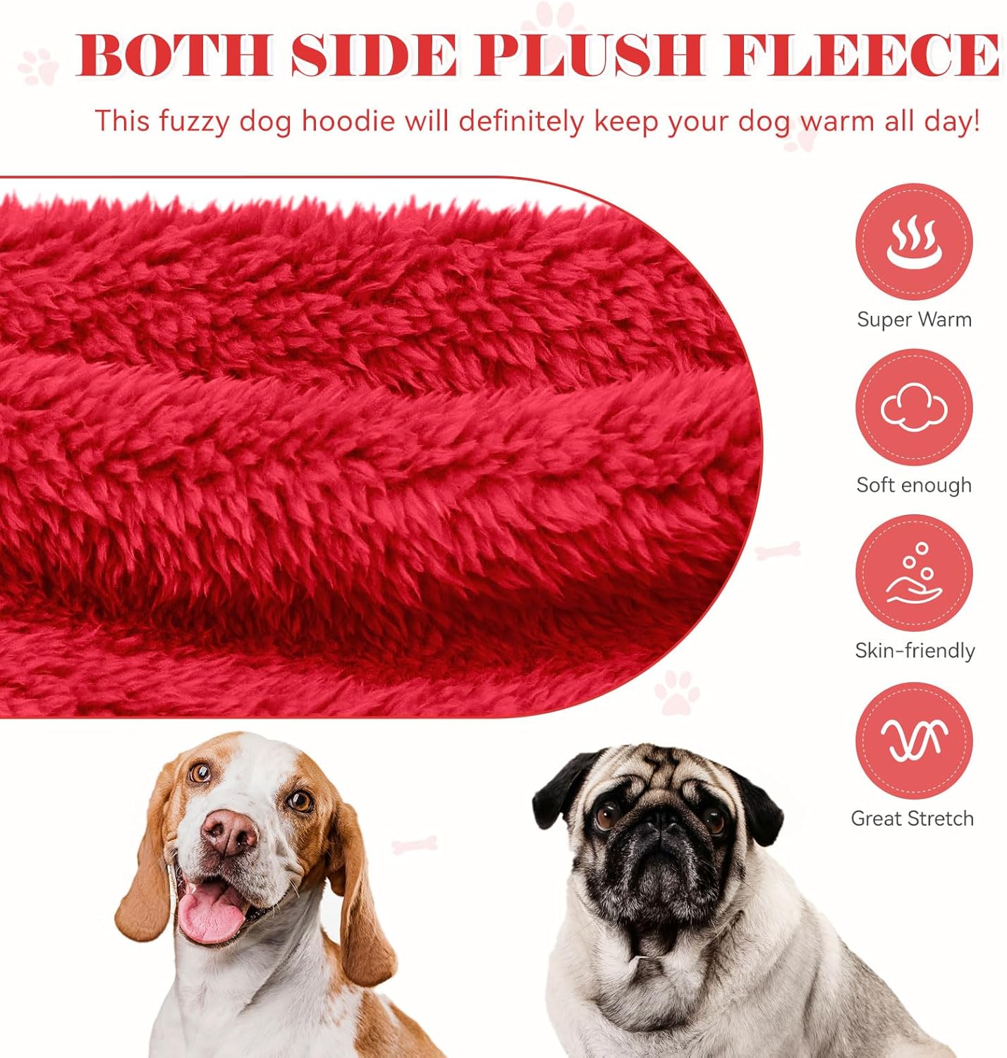 Fuzzy Dog Sweaters for Small Dogs Dog Hoodie Soft Double-Sided Plush Fleece Pet Sweater Clothes Pet Coats Hoodie Sherpa Hooded Sweatshirt(Red-S)