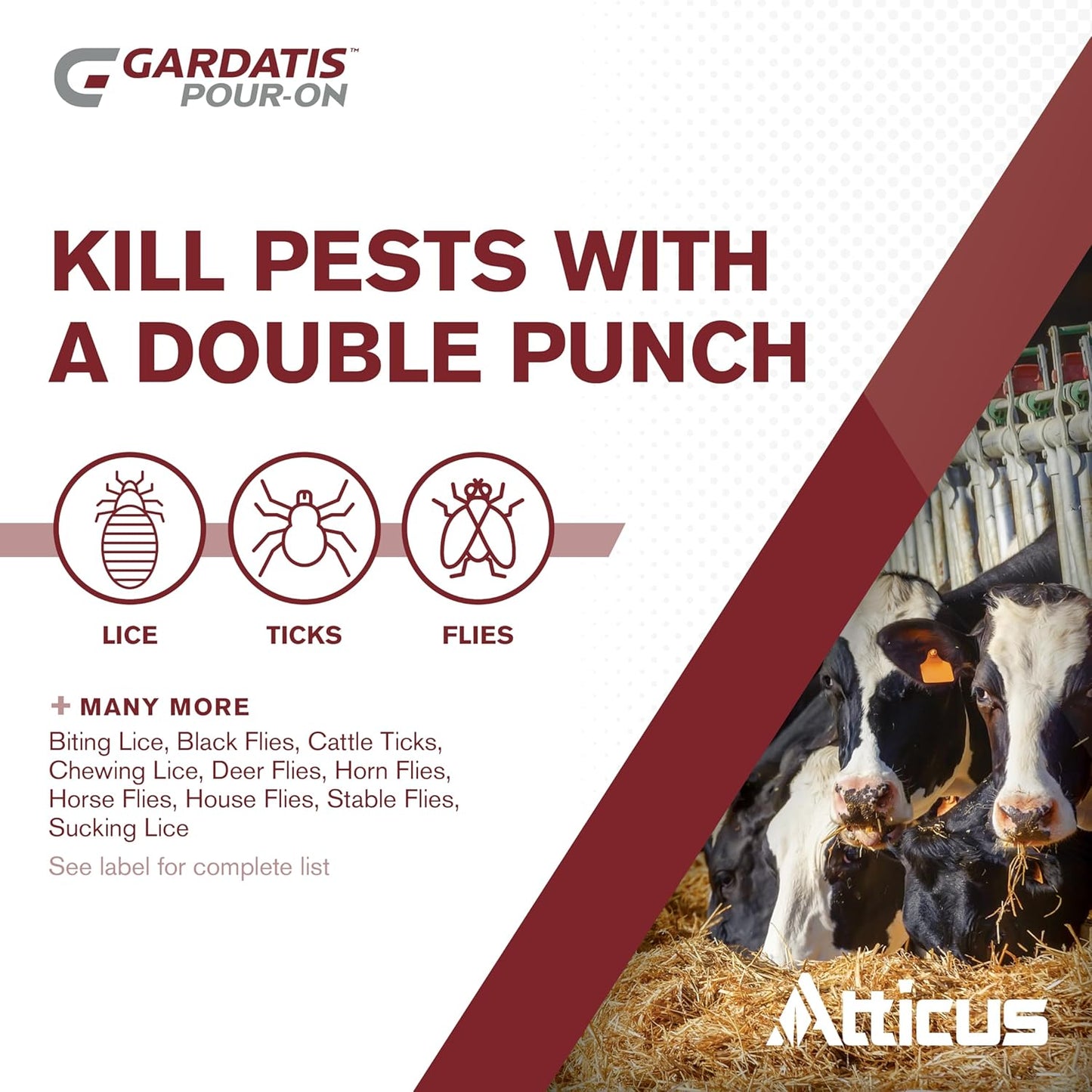 Atticus Gardatis Pour-On Insecticide with IGR (1/2 Gal) - Control Lice, Flies, and Ticks on Cattle and Horses - (Compare to Clean-Up II) - Permethrin 5.0% and Diflubenzuron 3.0%