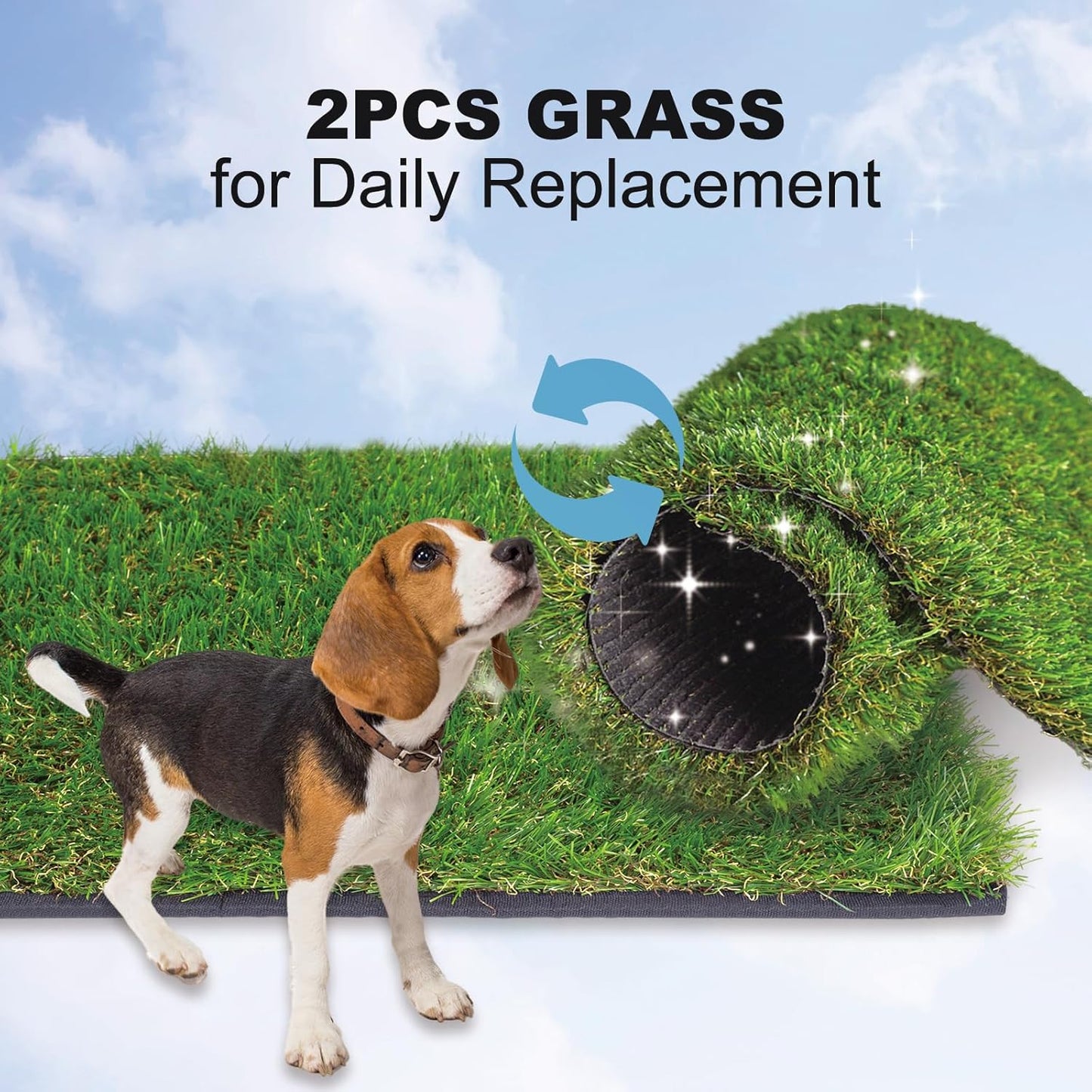 HQ4us Dog Grass Pad with Tray Extra Large 45”×34” Dog Litter Box Toilet with 2×Artificial Grass for Dogs with Hemmed Edge, Pee Pads for Dogs, Realistic, Less Stink, Potty for Balcony