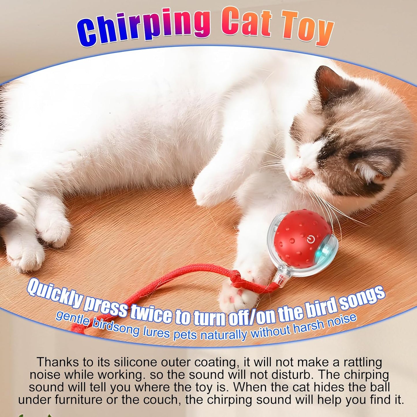 2pcs Tiny Fetch Dog Toy, Tinyfetch Interactive Dog Cat Toys Balls with Birdsong, 360° Smart Automatic Rolling Dog Ball Toy with Rope for Pets Indoor & Outdoor Play (Blue+Red)