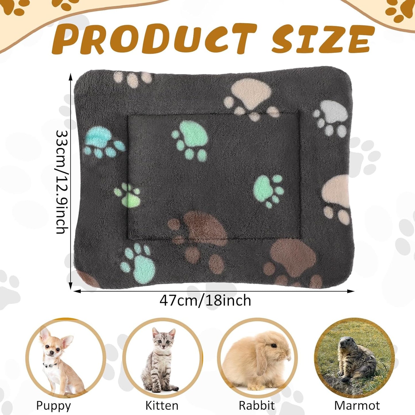 4 Pack Ultra Soft Dog Cat Bed Mat with Cute Prints Reversible Fleece Dog Crate Kennel Pad Cozy Washable Thickened Hamster Guinea Pig Pet Bed Mat for Small Animals(13 x 19 Inches,Black)