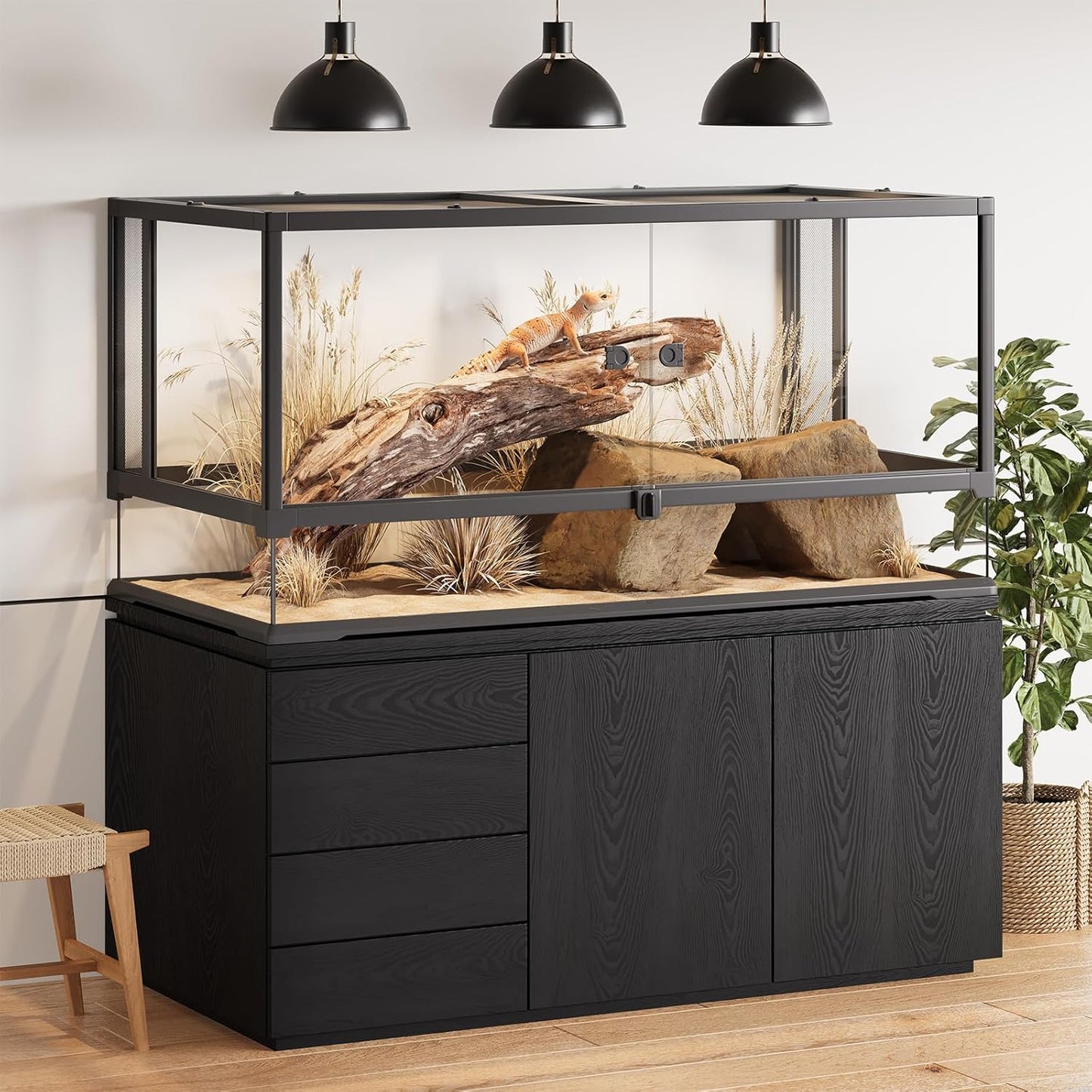 Erinnyees 50 Gallon Reptile Terrarium, Front Opening Reptile Tank with Top Screen Ventilation, Bearded Dragon Tank with Heating Pad Space and Sliding Cable Outlet for Lizard, Snakes, Turtles