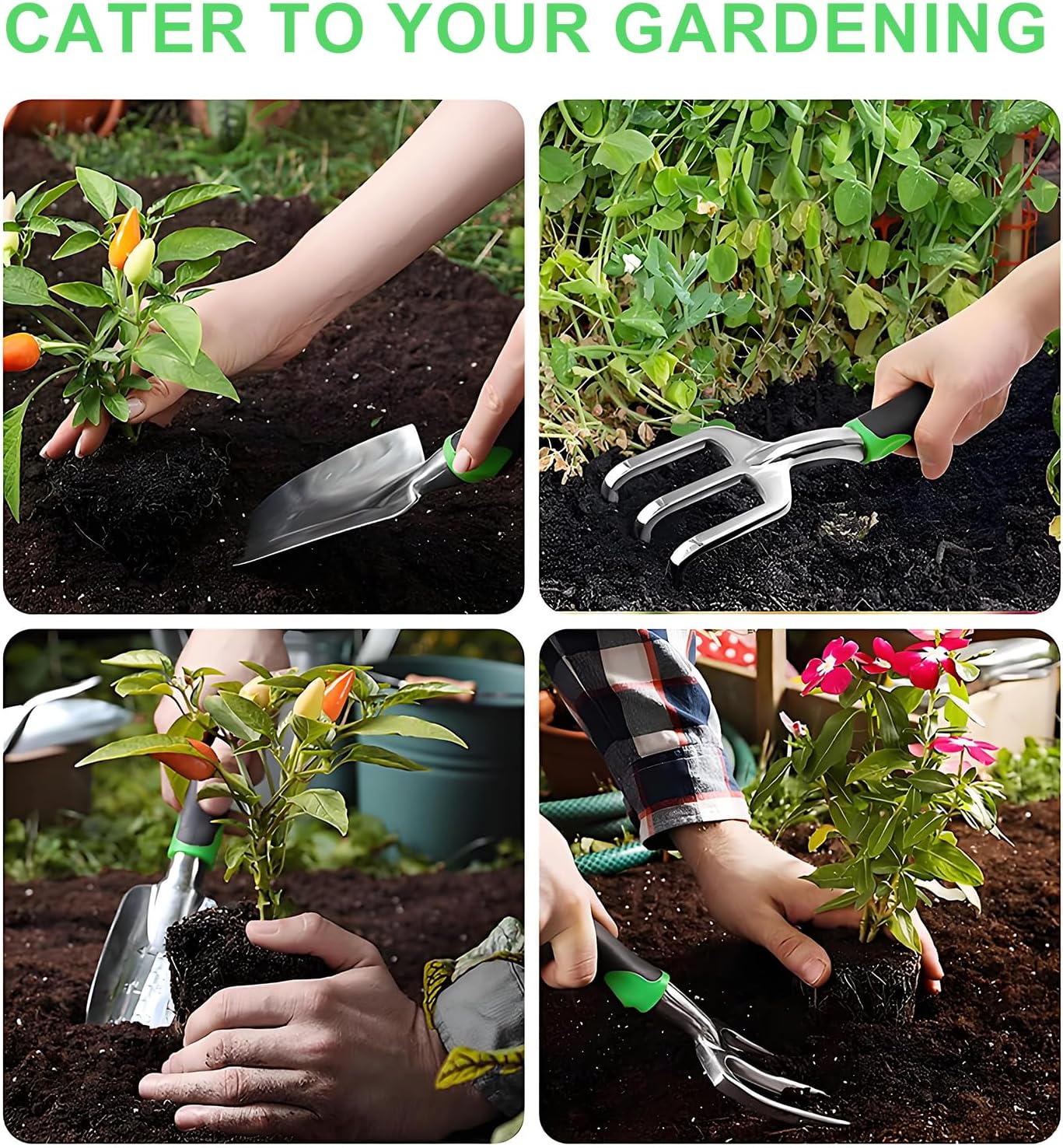 8-Piece Heavy-Duty Gardening Tools with Ergonomic Handles and Storage Bags Make A Wonderful Gift for Parents