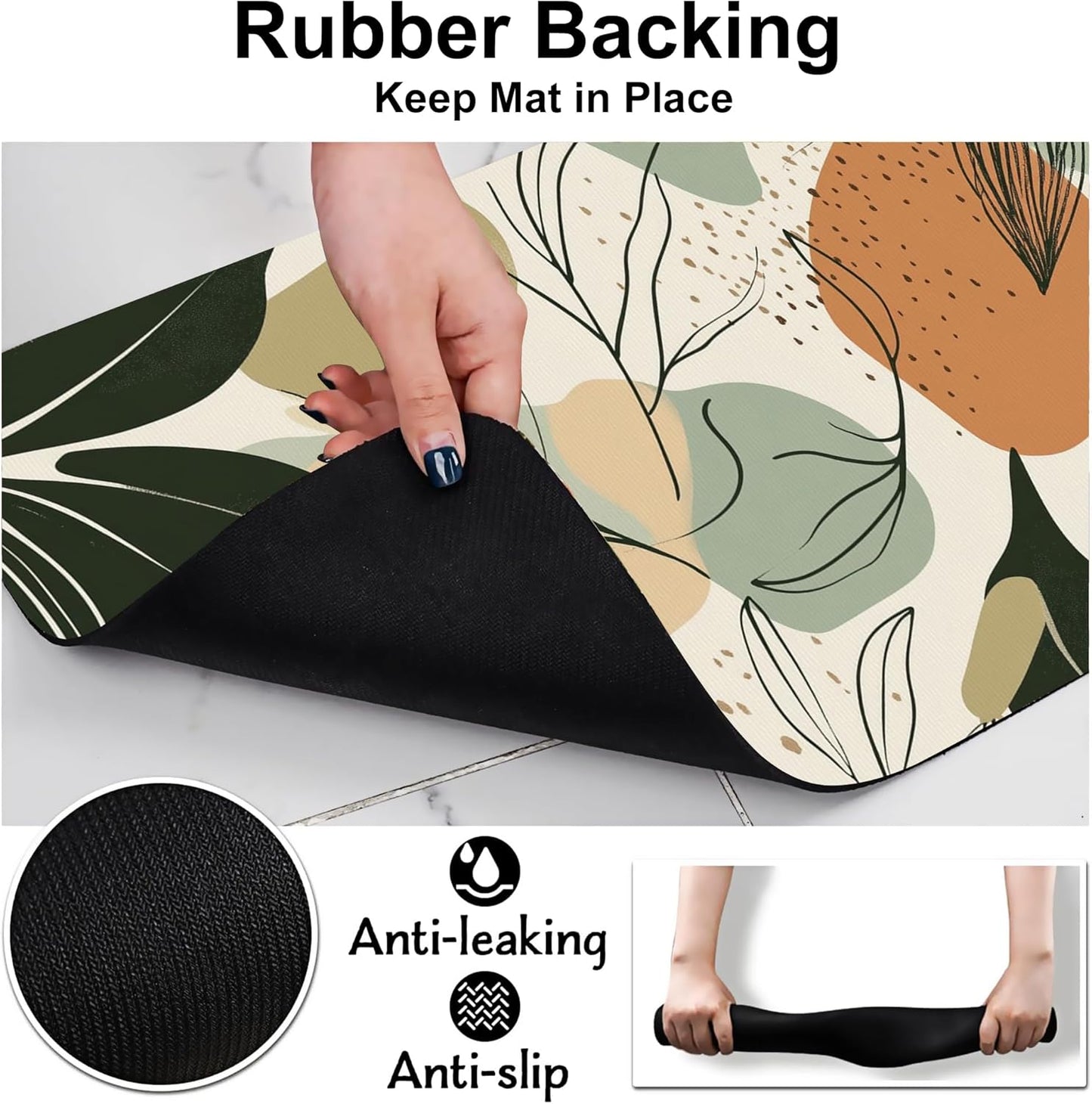 Abstract Boho Leaves Dog Food Mat-Absorbent Pet Feeding Mat for Food and Water Bowl, Quick Dry Dog Placemat with Rubber Backing-No Stains Pet Supplies for Messy Drinkers 16"x24"