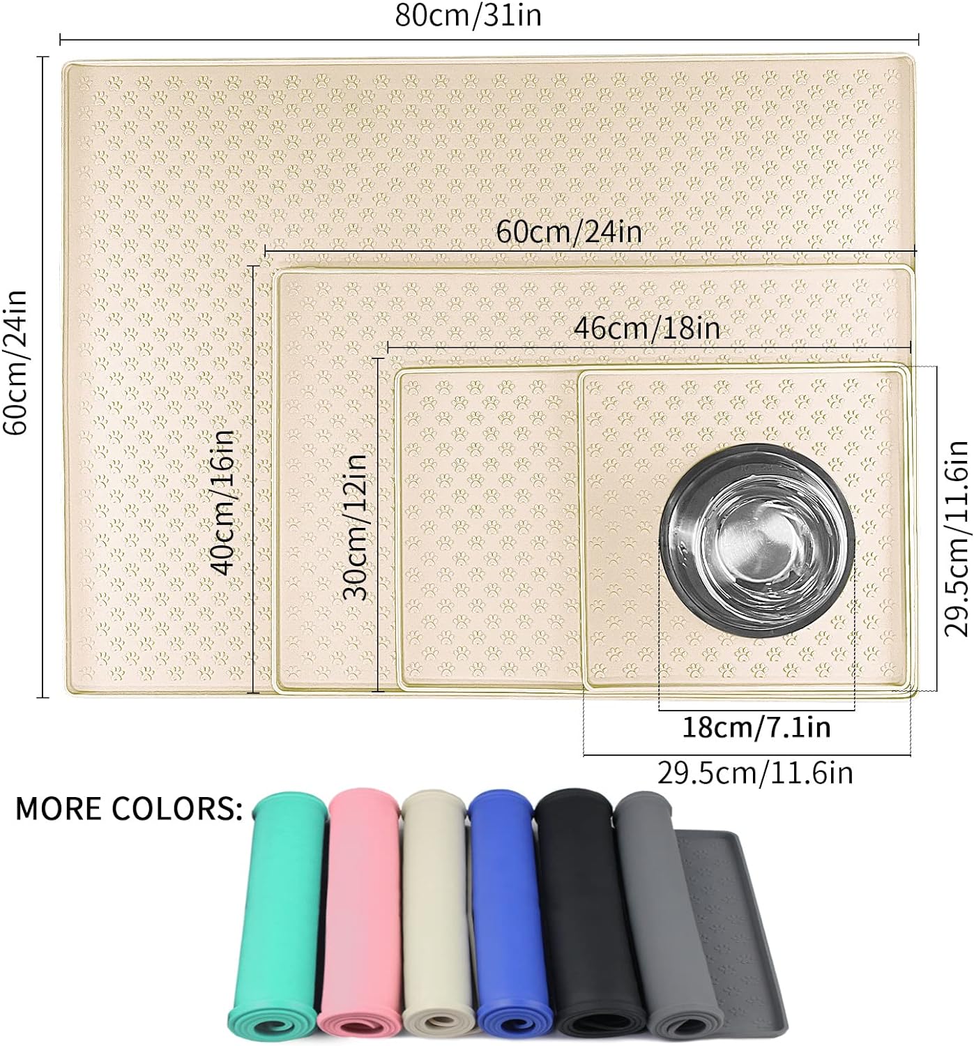 Ptlom Silicone Pet Placemat for Dog and Cat, Waterproof Non-Slip Pet Feeding Bowl Mats for Food and Water, Small Medium Large Tray Mat Prevent Residues from Spilling to Floor, Beige, 24.5" 16.5"