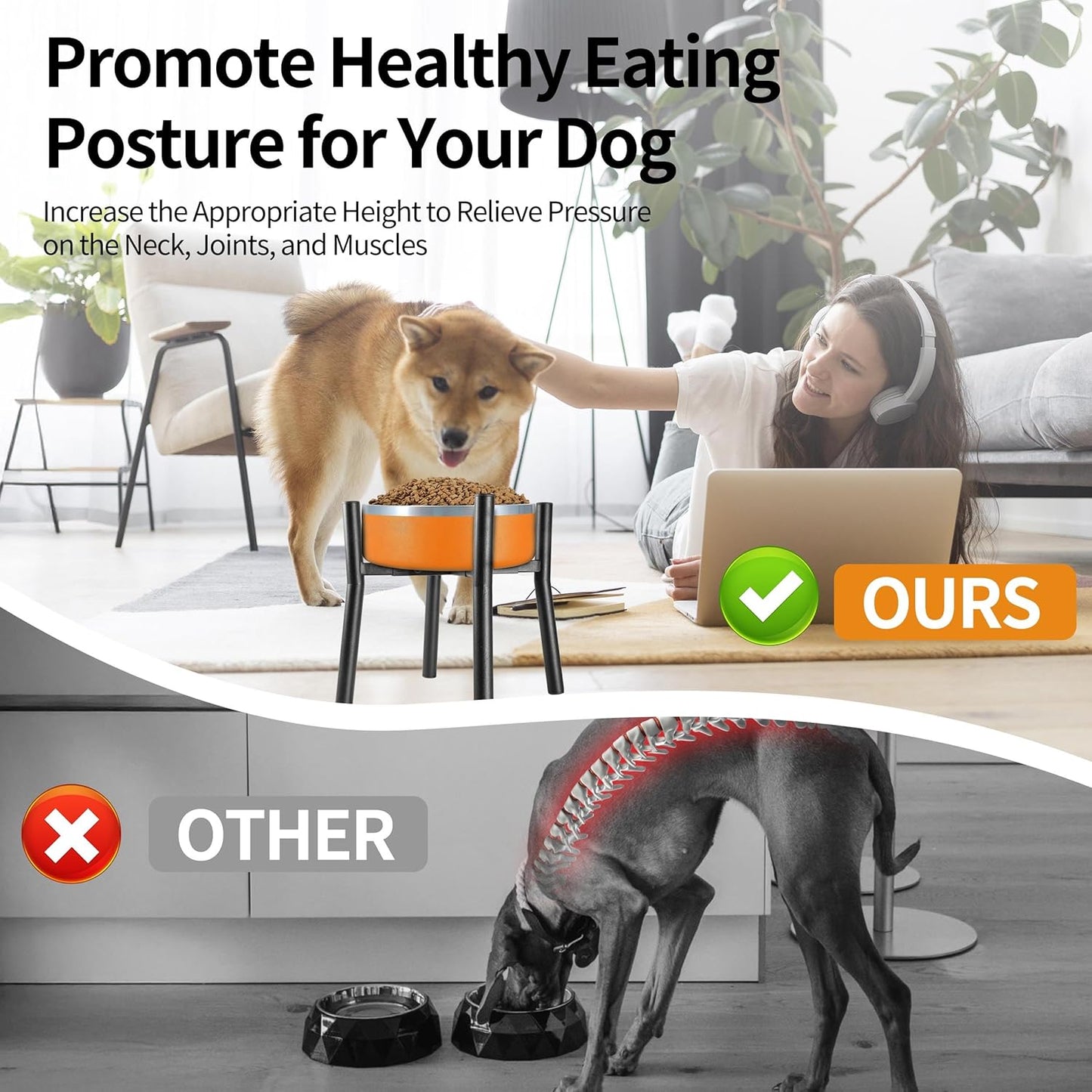 Lifted Dog Bowl Stand - Without Bowls, Single Raise Pet Food Table Adjustable Wide 7-11", Tall 12" - Bowl Stand Size Optional, Dog Bowl Holder Elevated for Small Medium Large Dog Breed