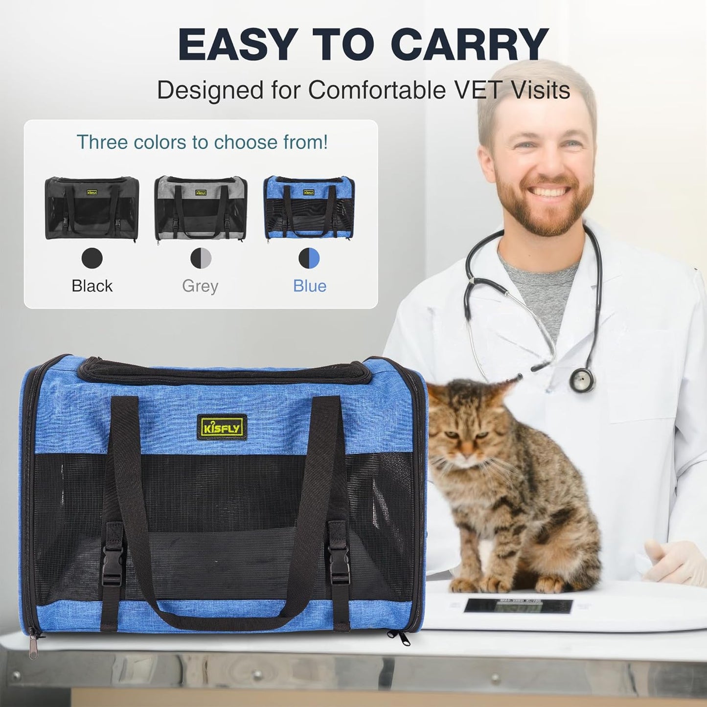 Dog Carriers for Small Dogs, Large Cat & Bunny, Foldable Soft-Sided Pet Travel Bag, up to 25lbs (20"x13"x13"), Breathable and Anti-Scratch Mesh, Perfect for Road Trips, Portable, Blue