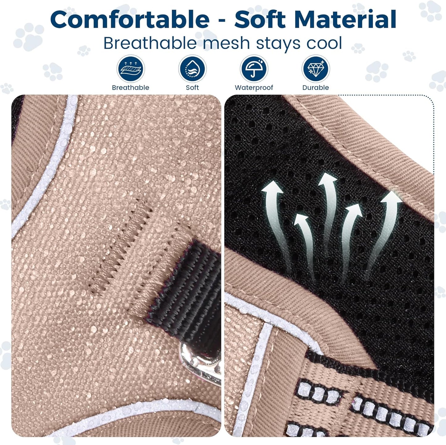 Funfox Dog Harness No Pull, Adjustable Pet Vest Harness, Super Soft Material with Vertical Handle Easy Control, Reflective Night Walking, 2 Leash Clips for XLarge Dogs, Brown, XL