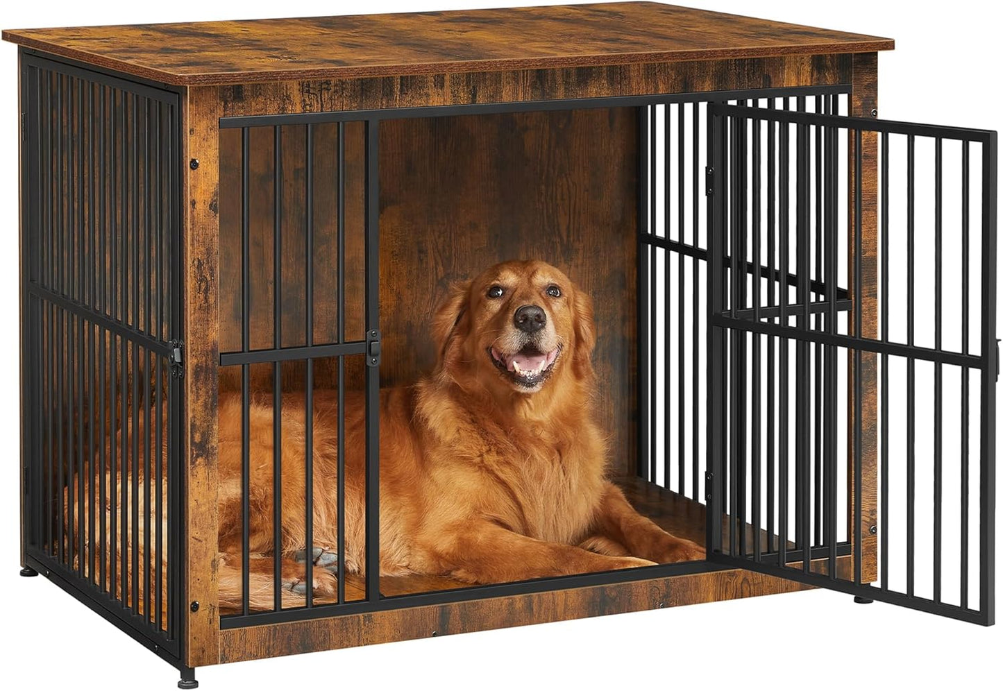 Feandrea Dog Crate Furniture, 43.3" Side End Table, Modern Kennel for Dogs Indoor up to 80 lb, Heavy-Duty Dog Cage with Enclosed Base, Double-Door Dog House, Rustic Brown UPFC024X01