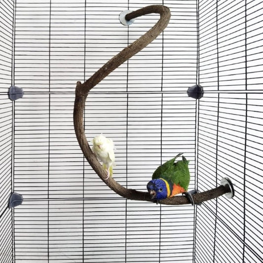 Parrot Perch Stand Bird Cage Stand Pole Natural Wild Grape Stick Grinding Paw Cage Accessories for Parakeet Cockatiels Budgies Conure Lovebirds Platform (S-Shaped)