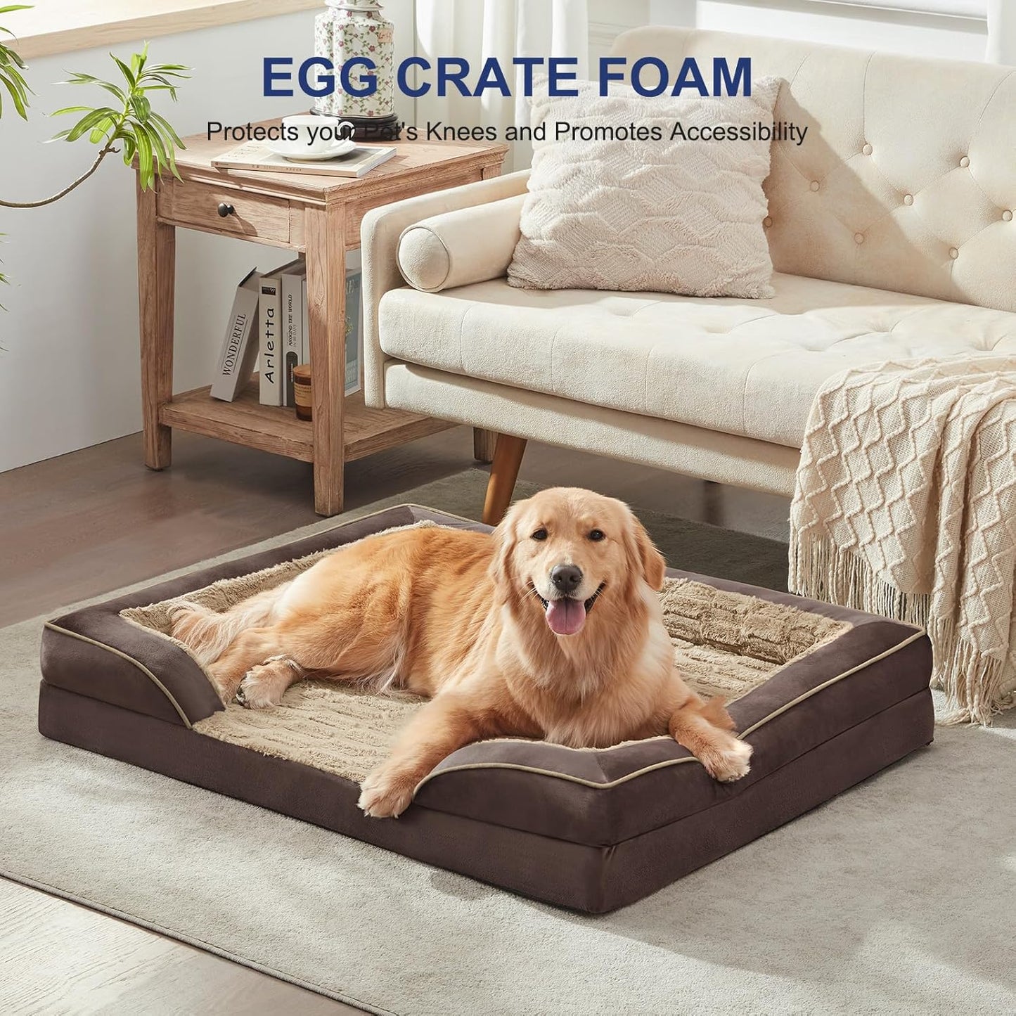 FURTIME Orthopedic Dog Bed for Extra Large Dogs - XL Plus Washable Dog Sofa Beds, Supportive Foam Pet Couch Bed with Removable Washable Cover, Waterproof Lining and Nonskid Bottom, Khaki