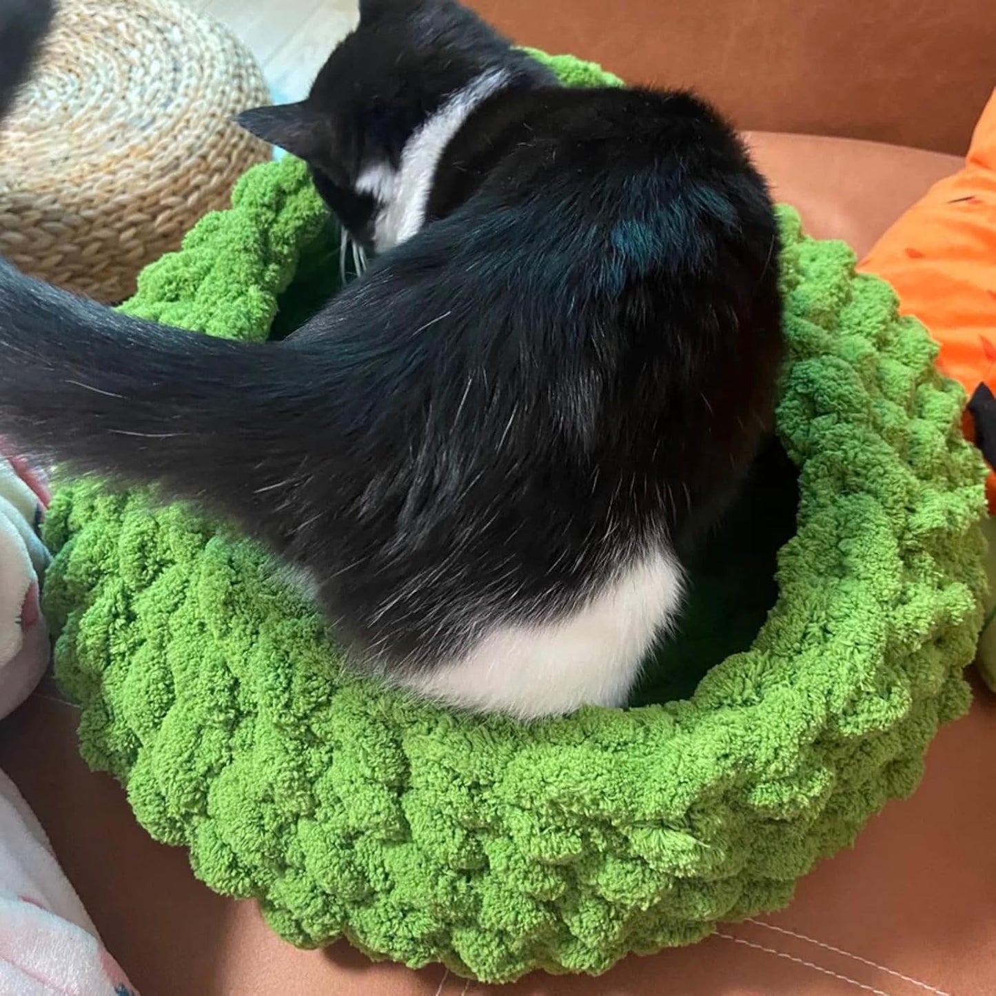 Cat Nest Bed – Premium Handwoven Washable Extra Soft Round Cave House for Indoor Kitten & Kitty, Small & Large (DGreen,Medium)