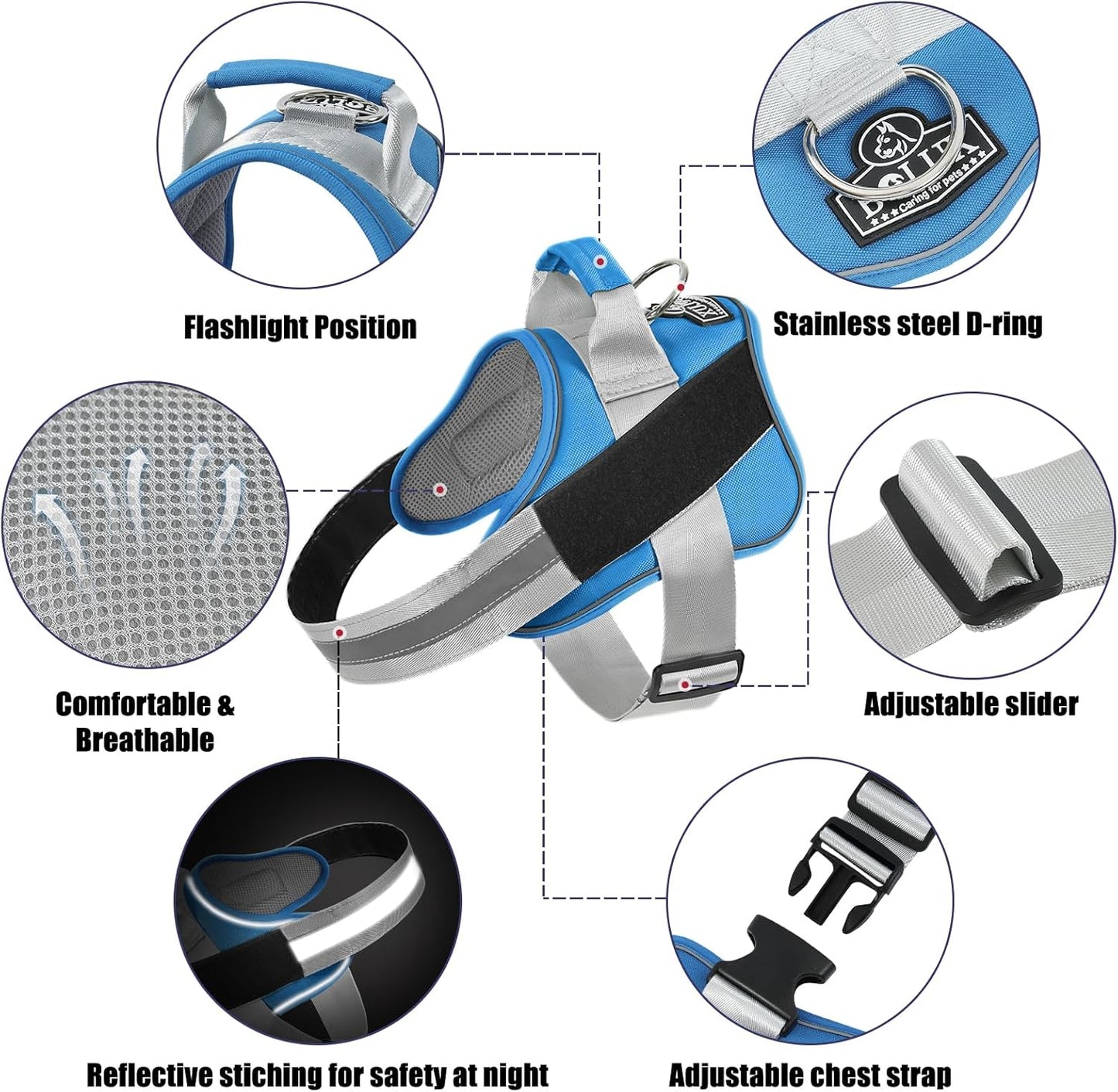 Bolux Dog Harness, No-Pull Reflective Dog Vest, Breathable Adjustable Pet Harness with Handle for Outdoor Walking - No More Pulling, Tugging or Choking