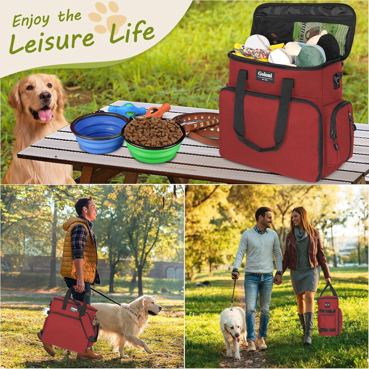Dog Travel Bag Airline Approved–Pet Travel Tote with Collapsible Bowls,Food Containers & Feeding Mat–Multi-Pocket Organizer for Dogs & Cats, Durable & Water-Resistant for Hiking,Trips,Outdoors