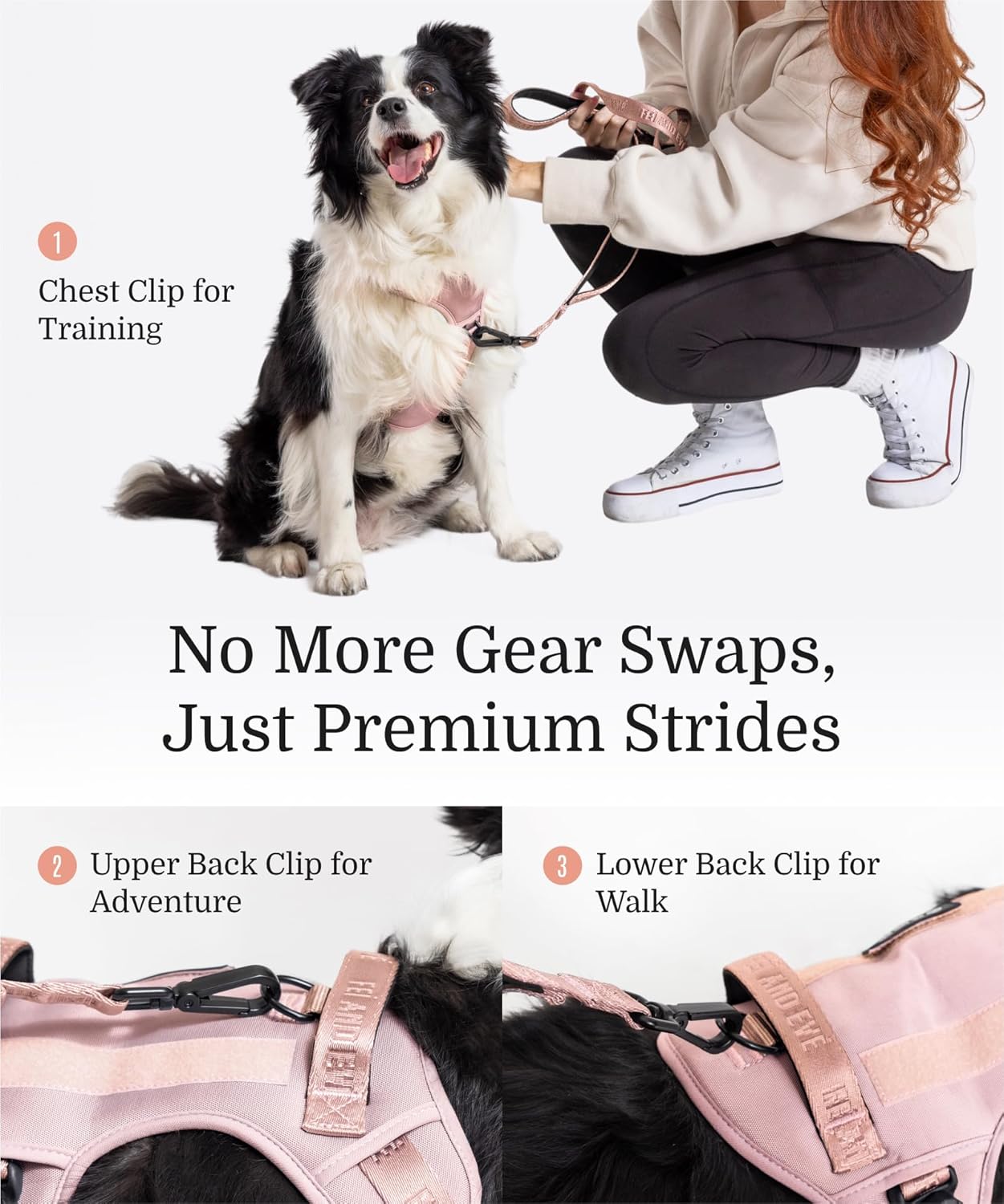 2025 New Edition, Fei & Eve MagEase Dog Harness - 3-Second Magnetic Buckles | 3-Point No-Pull Control | Heavy-Duty 900D Nylon | Dual Safety Handles | Breathable Mesh | Adjustable Fit | Large, Pink