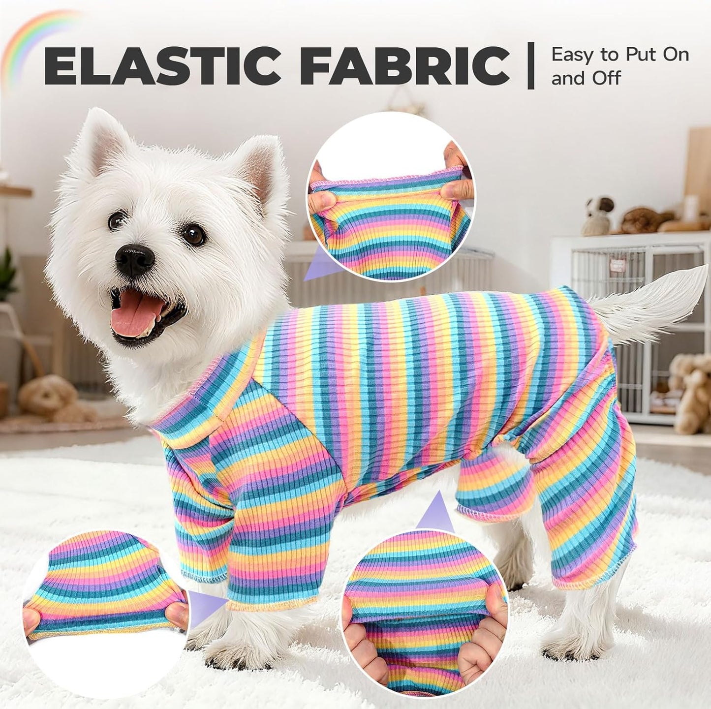 BAEJMJK Striped Dog Pajamas Stretchy Cute Four-Legged Boy Girl Dog Clothes with Sleeves Comfortable Dogs Jumpsuit Colorful Pet Puppy Outfits Apparel for Small Medium Dogs Cats(Pink,Pink,X-Large)