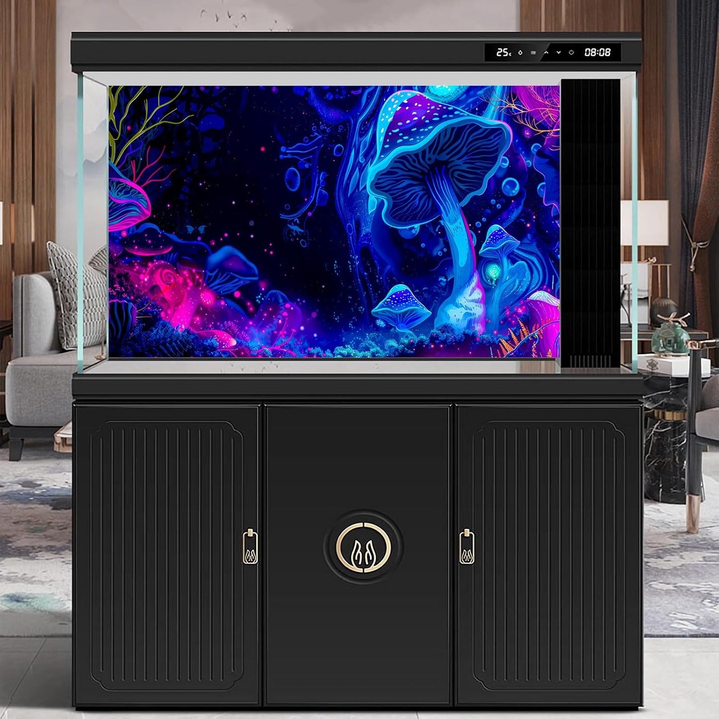 Fantasy Mushroom Forest Aquarium Background Abstract Cartoon Mushroom Reptile Tank Backgrounds Vibrant Jungle Mushrooms Theme Fish Tank Background Magic Mushrooms Reptile Enclosure Backgrounds 24x12in