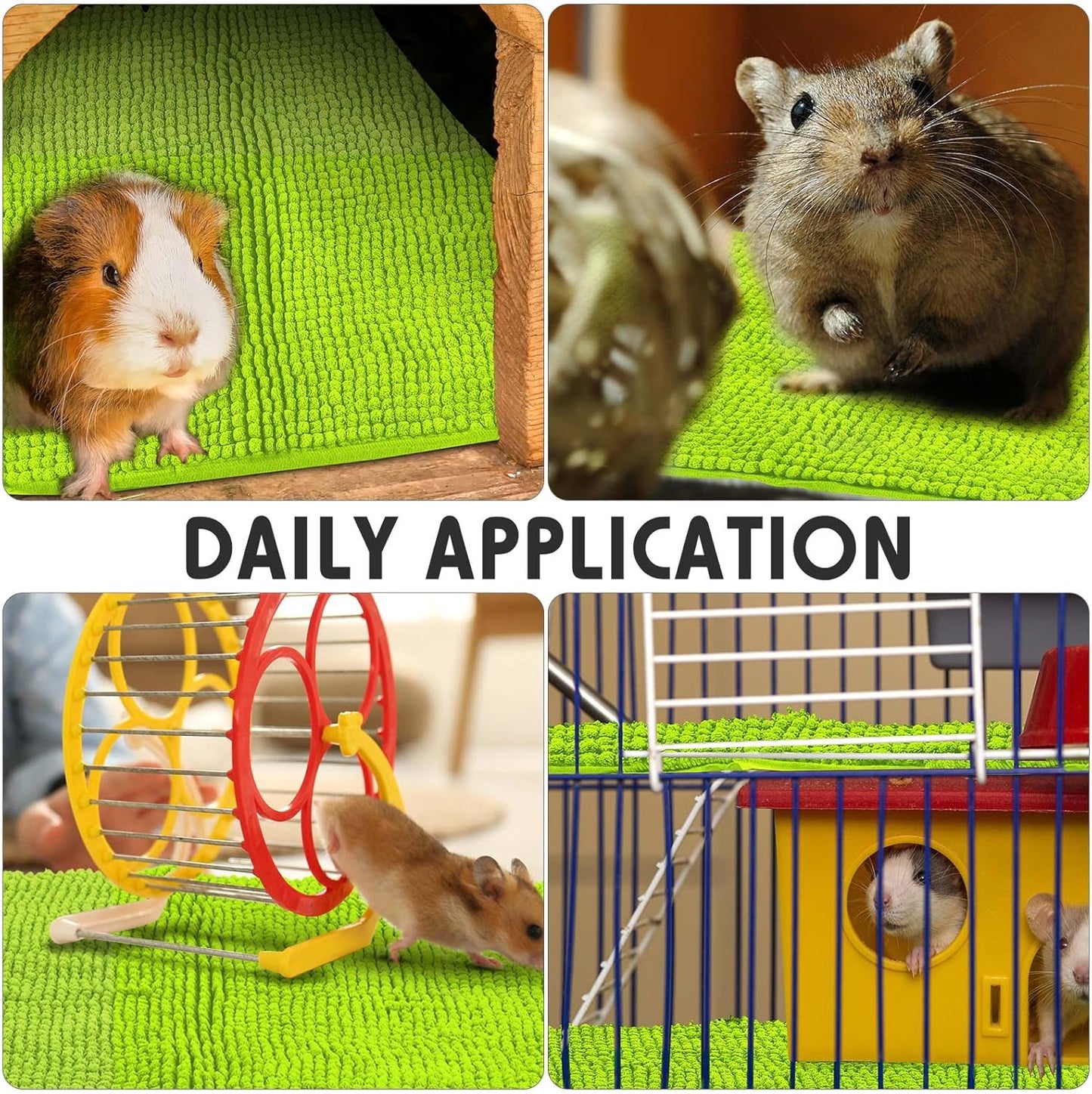 Amylove 4 Pcs Guinea Pig Cage Liner Guinea Pig Bedding Washable Fleece Pee Pads Reusable Small Animals Training Mat Small Animal Sleeping Bed for Bunny Hamster(Green,16 x 24 Inch)