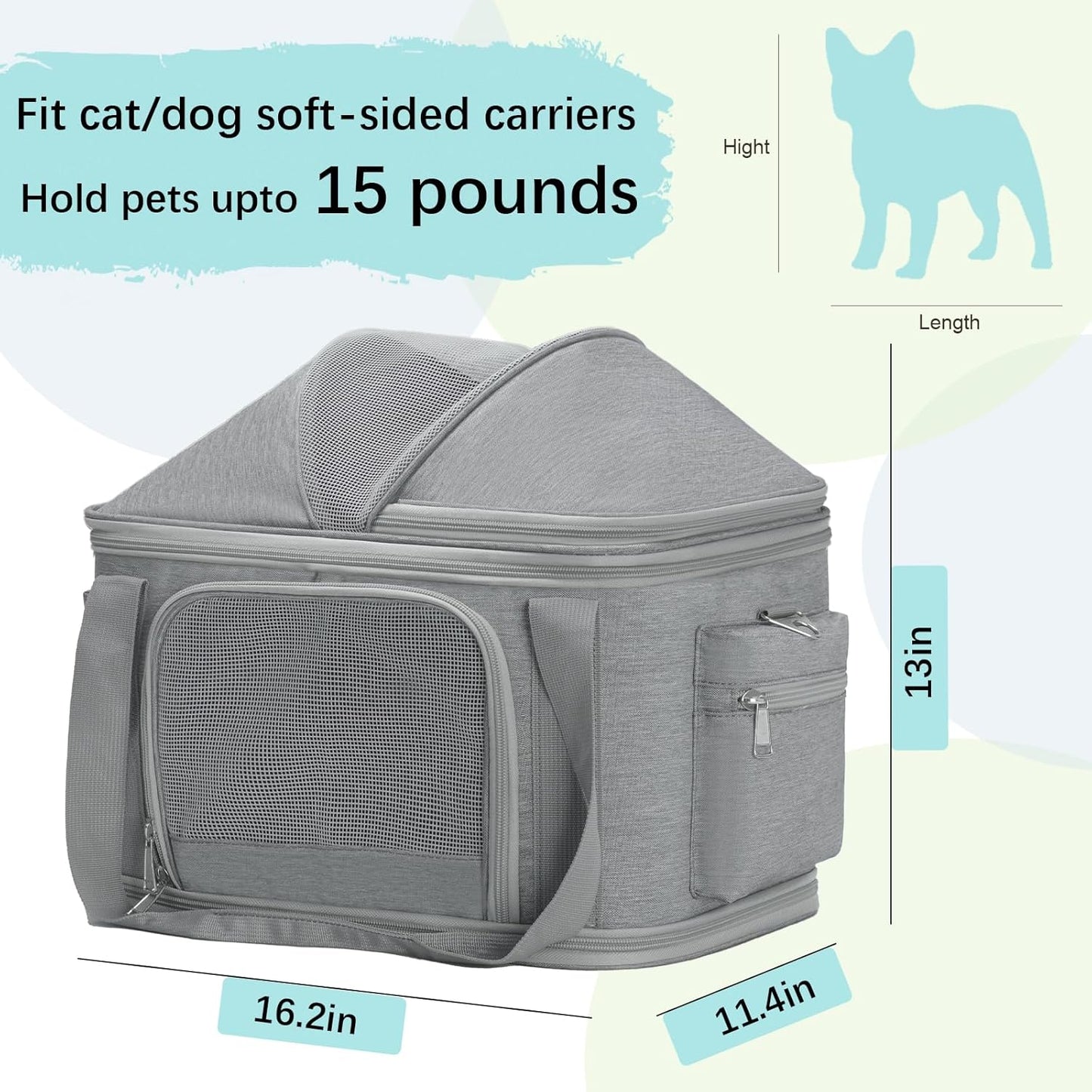 2-in-1 Stylish Dog Purse Carrier Soft-Sided Carriers Travel Tote Bag for Small Dogs Cats, Fashion Foldable Pet Bag for Puppies Small Animals with Pockets (Grey, 16.2" x 11.4" x 13")