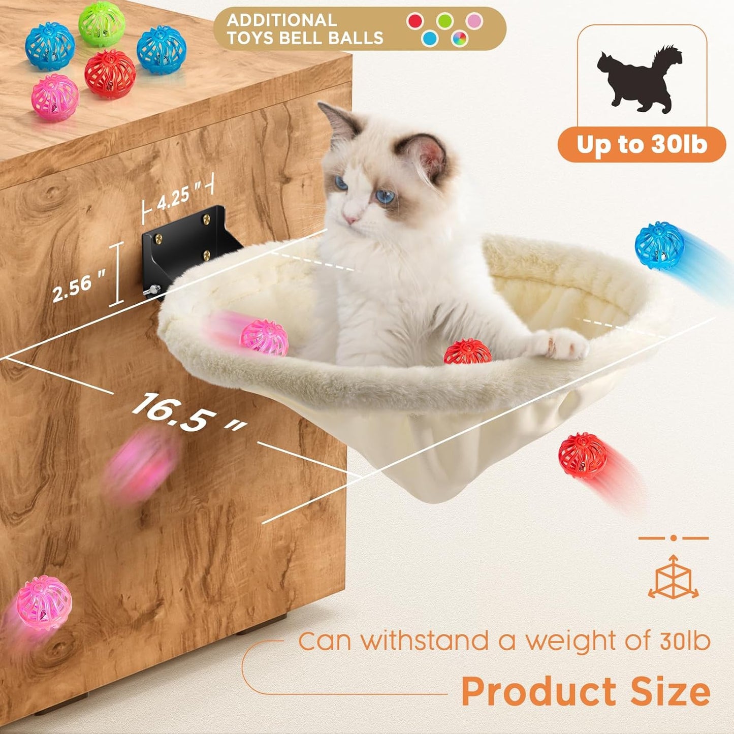 Cat Hammock Wall Mounted, Foldable & Stable Cat Beds- Breathable Cats Wall Shelves for Sleeping, Playing, Climbing, and Lounging - Maximum Hold Up to 30lb（Gray+Cream,Faux Rabbit Fur）