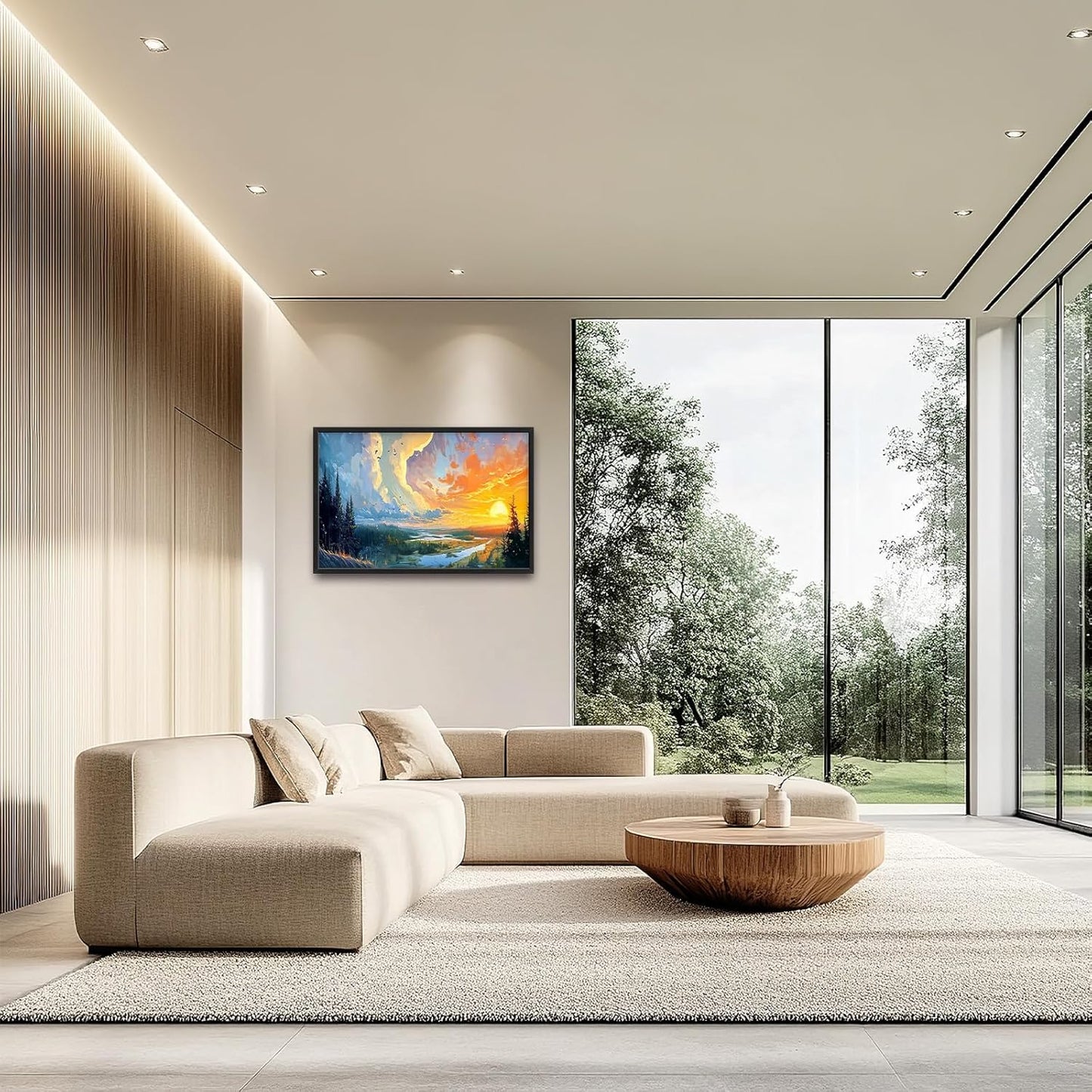 Framed Large Sunrise Wall Art for Living Room, Oversized Sunrise Wall Decor Forest Lake Landscape Canvas Print Natural Picture Home Decoration for Bedroom Living Room Office 36"x24"