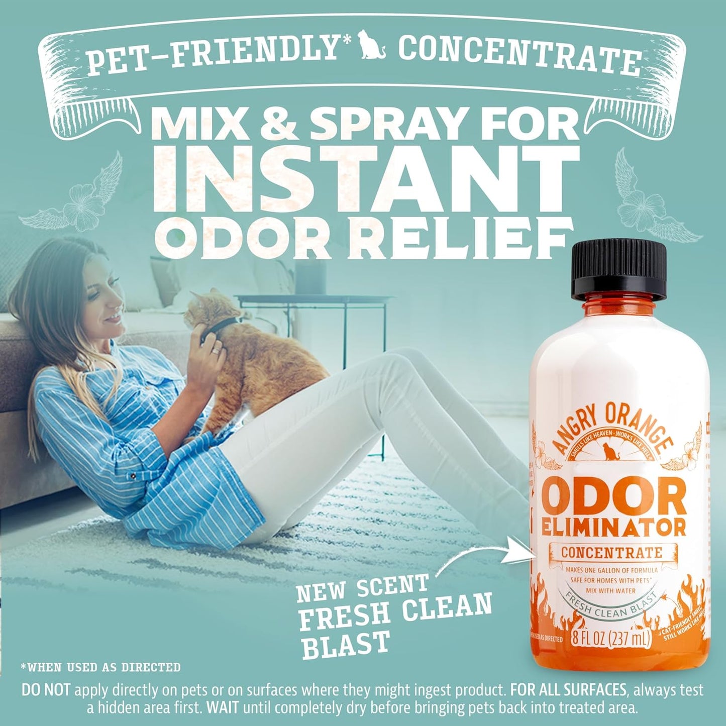 Angry Orange Pet Odor Eliminator Concentrate for Cat Urine and Smells - Fresh Scent - 8 oz (Makes 128 oz of Cleaner)