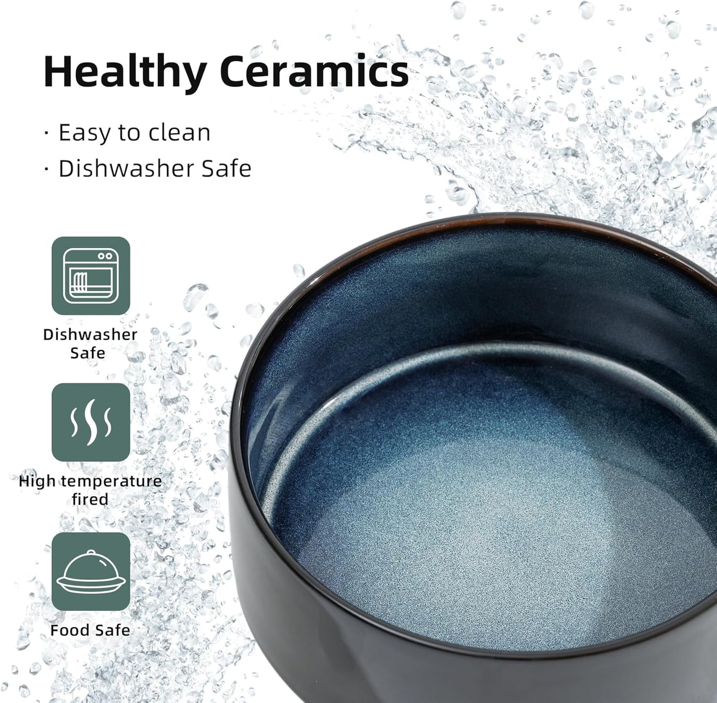 Ceramic Set of 2 Dog Bowls, Food and Water Bowls for Dogs, Puppy, 2pcs Dog Dishes, Pet Feeder(6inch, 2 x Starry Sky Bowls)