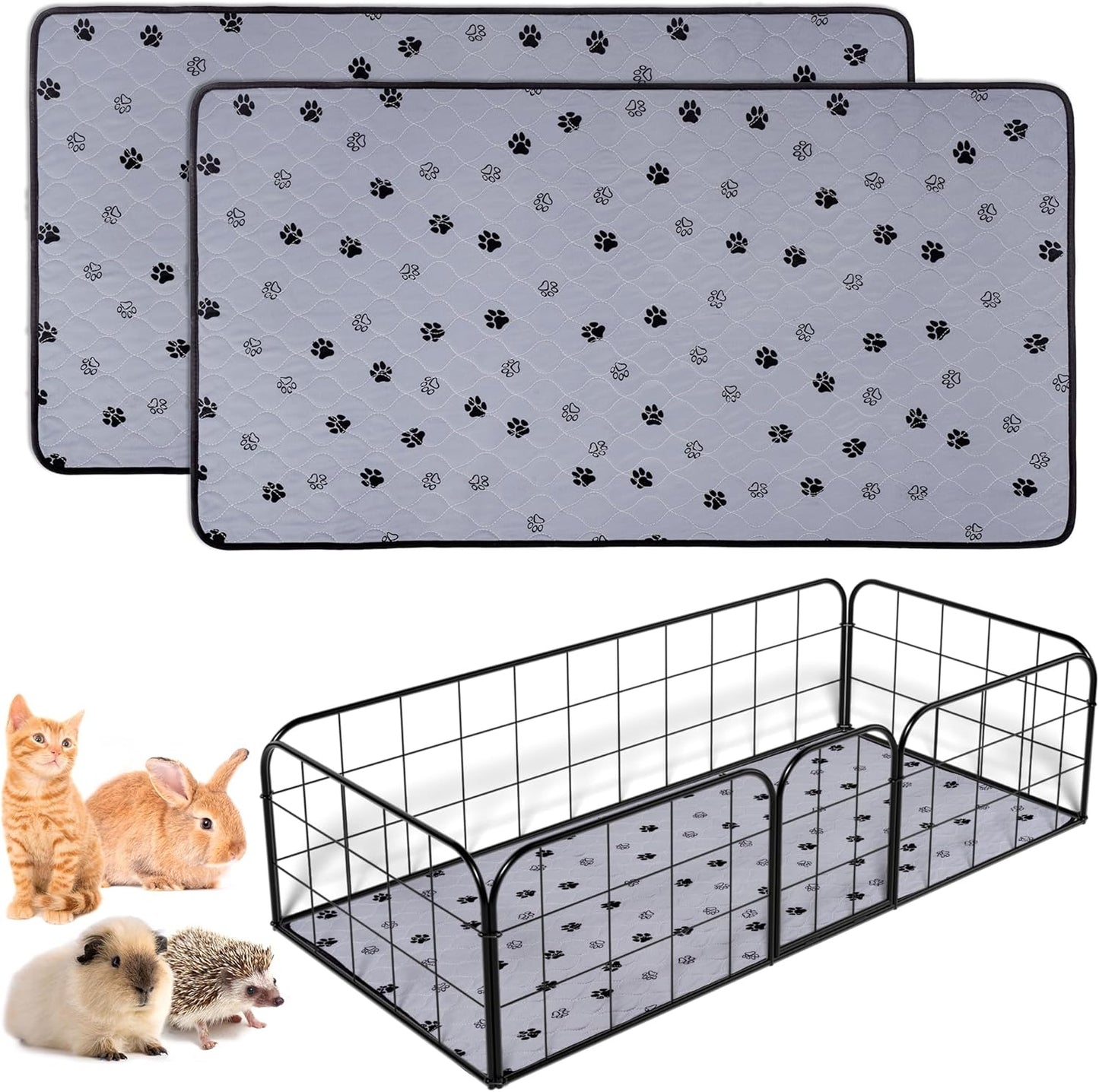 Fostanfly Non-Slip Washable Pee Pads for Dogs, 2 Pack 24"x47" Guinea Pig Cage Liner Ultra-Absorbent and Leak-Proof for Small Animal Guinea Pigs Rabbit Bunny Hamster