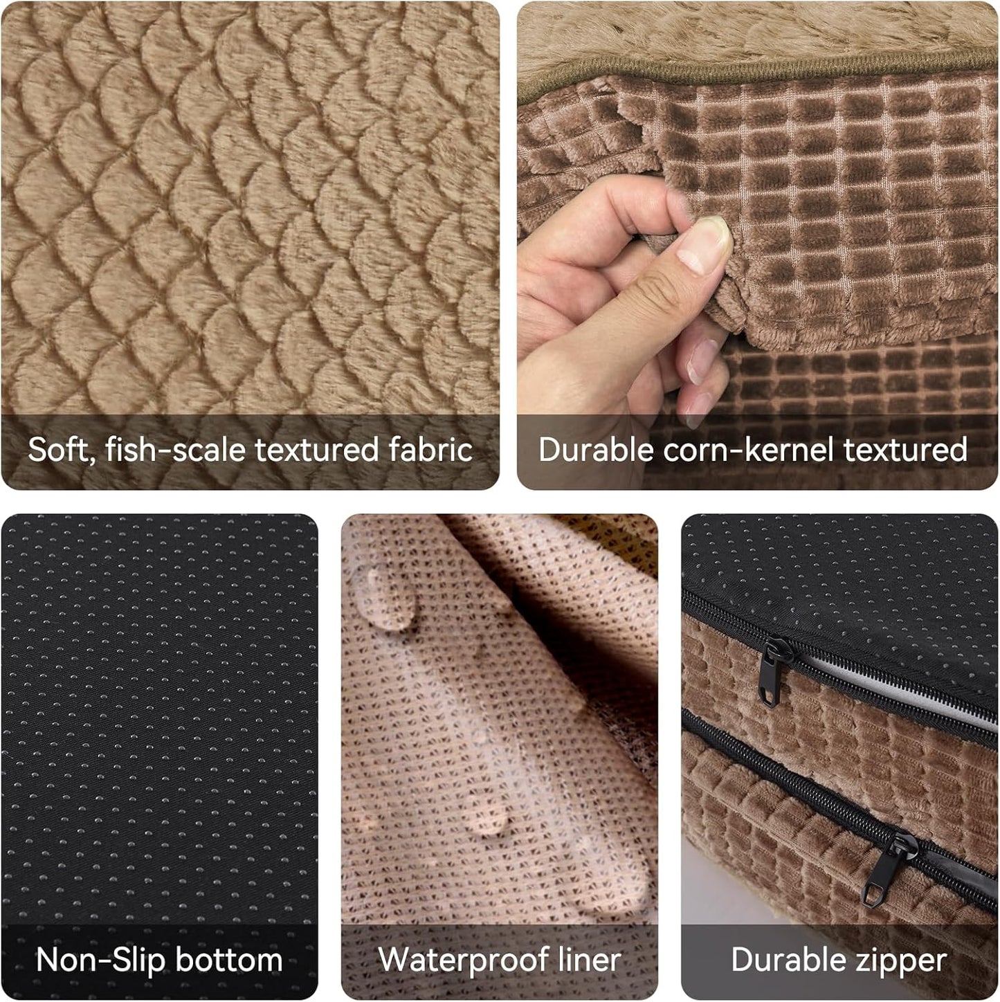 JOEJOY Orthopedic Dog Bed for Medium Dogs, Egg-Crate Memory Foam Pet Bed with Bolster Sides, Waterproof Lining, Removable Washable Cover & Non-Slip Bottom, Brown