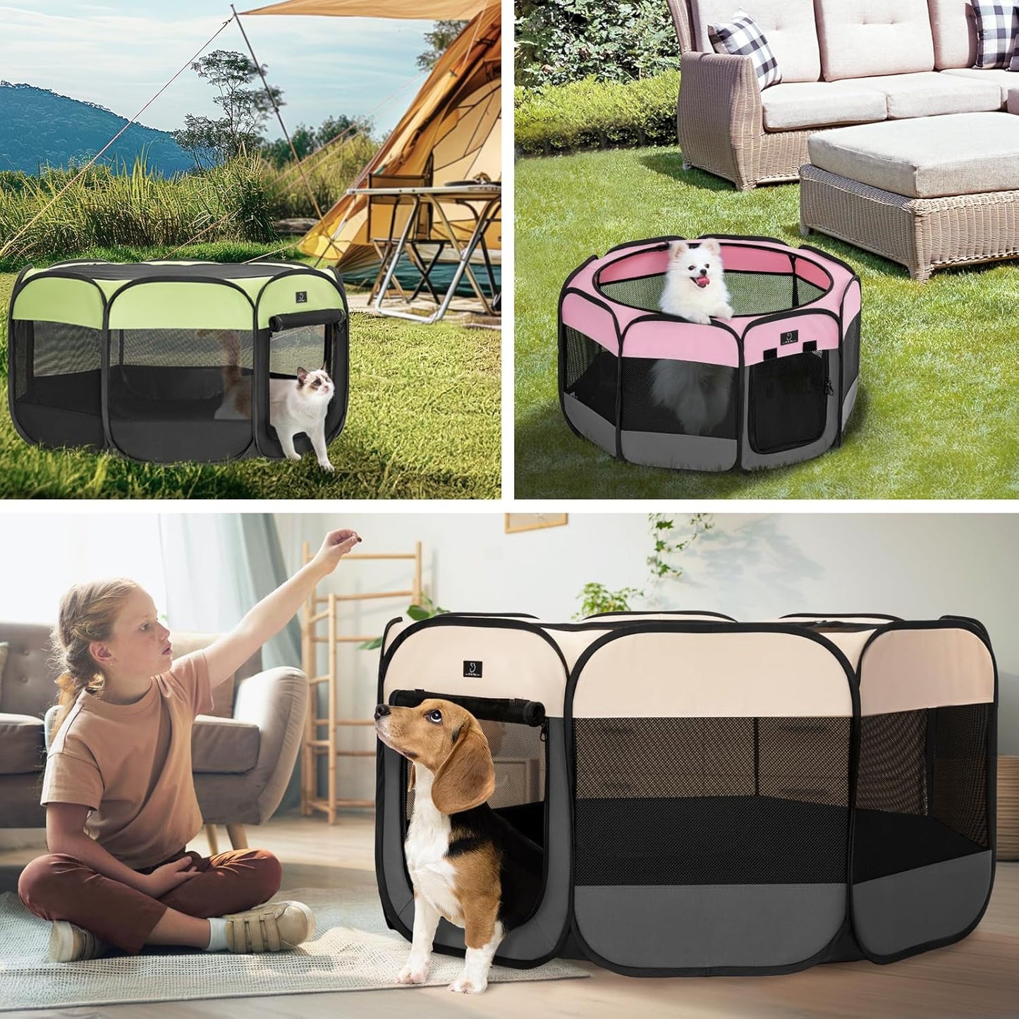 A4Pet Portable Kitten Playpen for Cats, 27" Foldable Pet Playpen for Puppy/Cat/Rabbit/Chick, with Removable Zipper Top & Mesh Panel(11”W × 7.5”H)