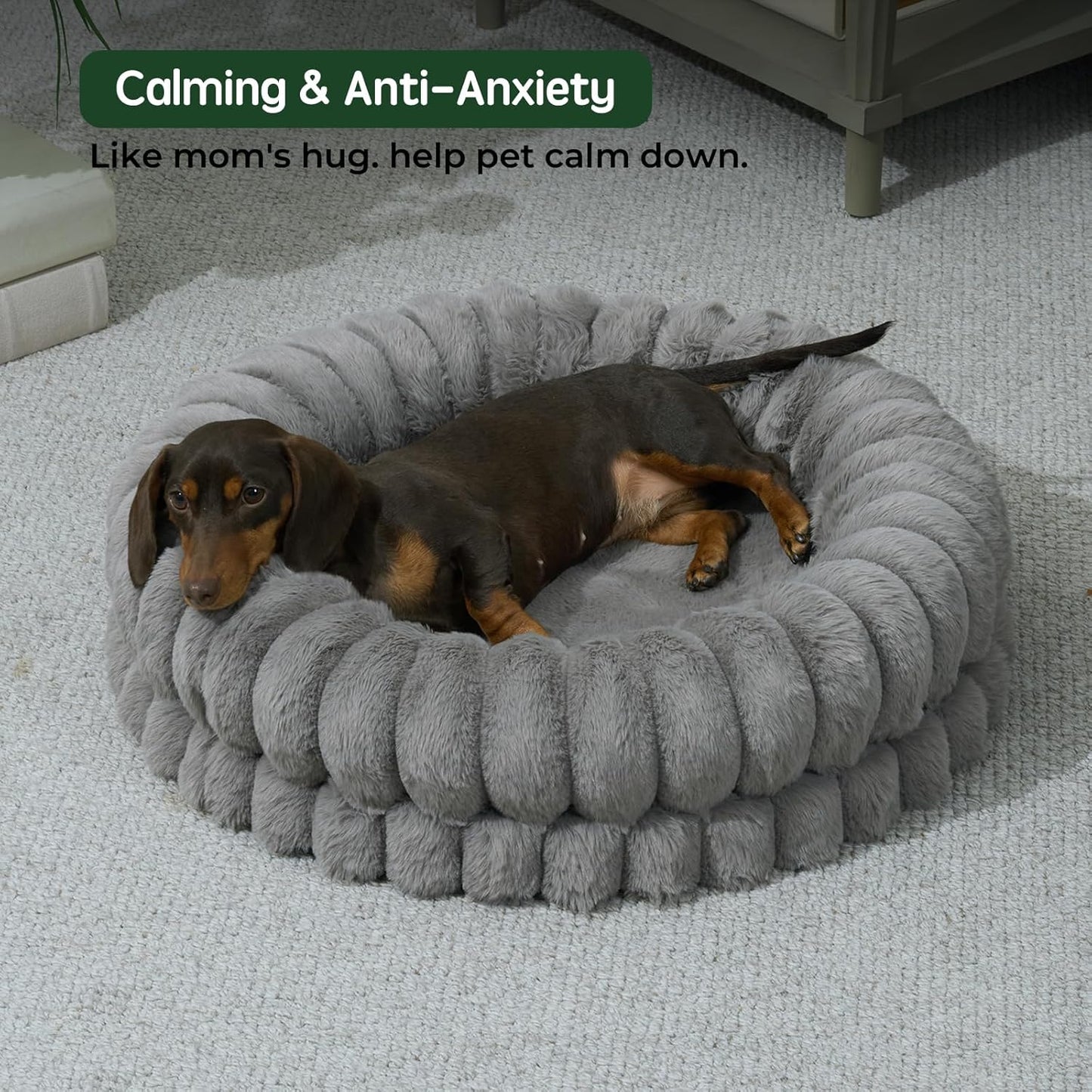 BALANCE Luxury Donut Dog Bed, 23 Inches Round Dog Beds for Small Dogs Washable, Orthopedic Calming Pet Bed for Puppy and Cats with Anti-Slip Bottom, Gray