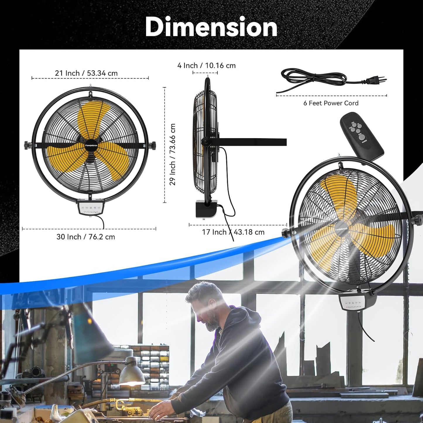 20 IN 5500 CFM Remote Control Wall Mount Fan, 3 Speed High Velocity Wall Fan with Timer, Oscillation & Tilting, Air Circulator for Garage, Commercial, Greenhouse, Warehouse & Gazebo Use, UL Listed