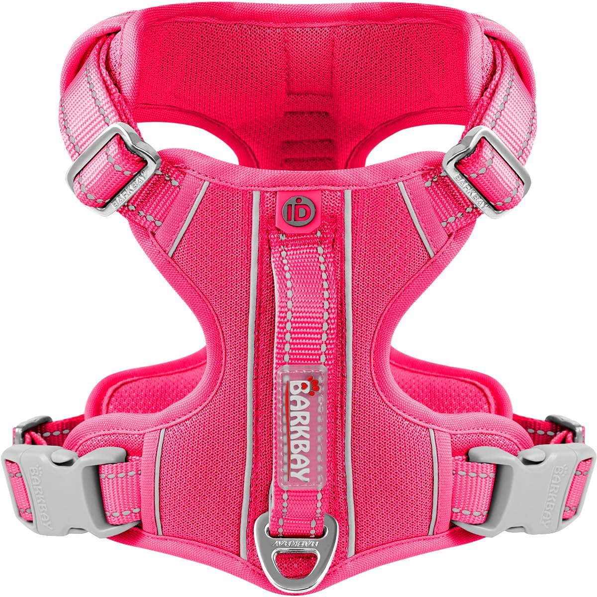 BARKBAY Dog Harness No Pull with ID Tag Pocket - Heavy Duty, Reflective, Easy Control for Large Dogs(Pink,L)
