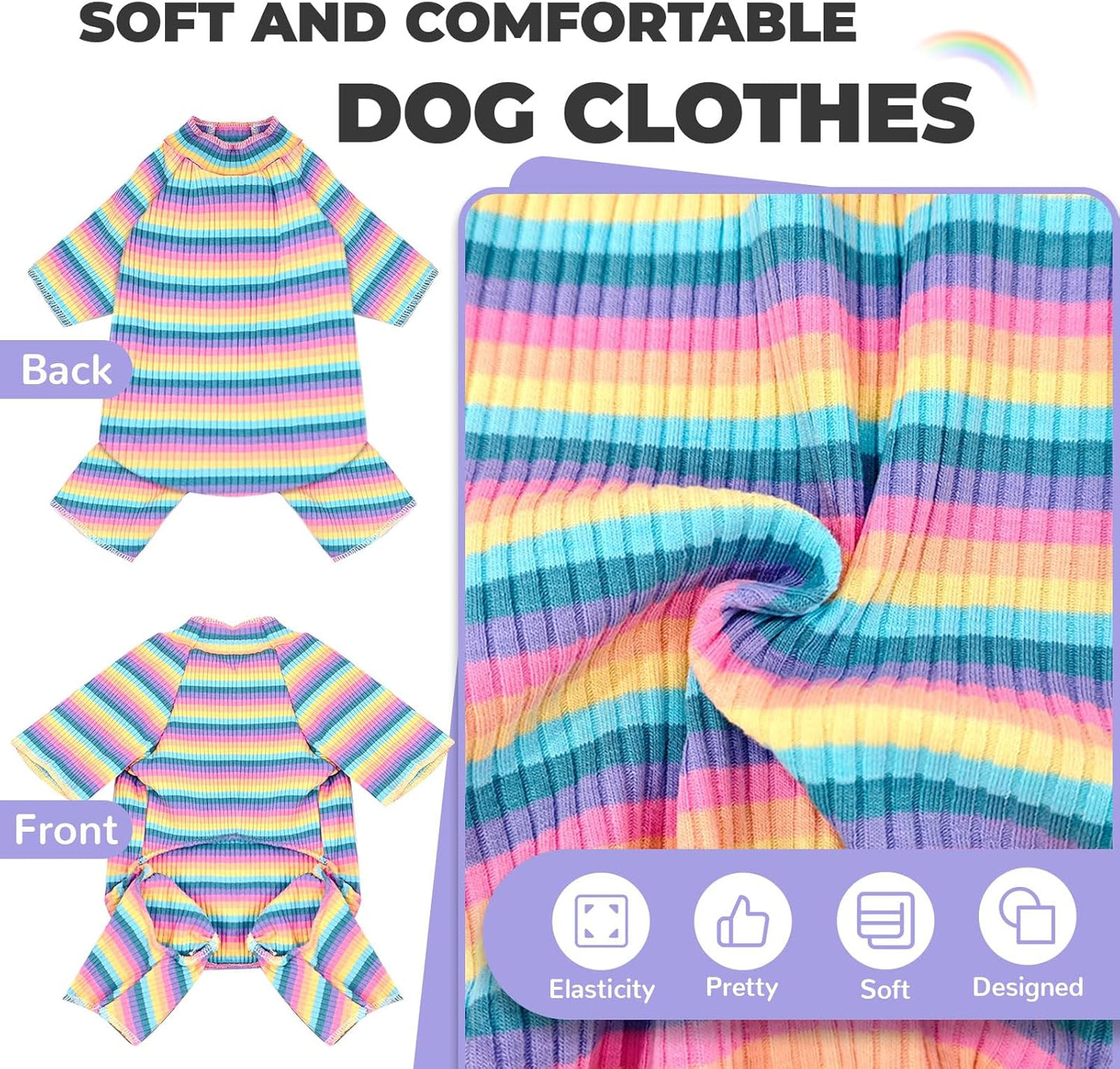 BAEJMJK Striped Dog Pajamas Stretchy Cute Four-Legged Boy Girl Dog Clothes with Sleeves Comfortable Dogs Jumpsuit Colorful Pet Puppy Outfits Apparel for Small Medium Dogs Cats(Pink,Pink,Small)