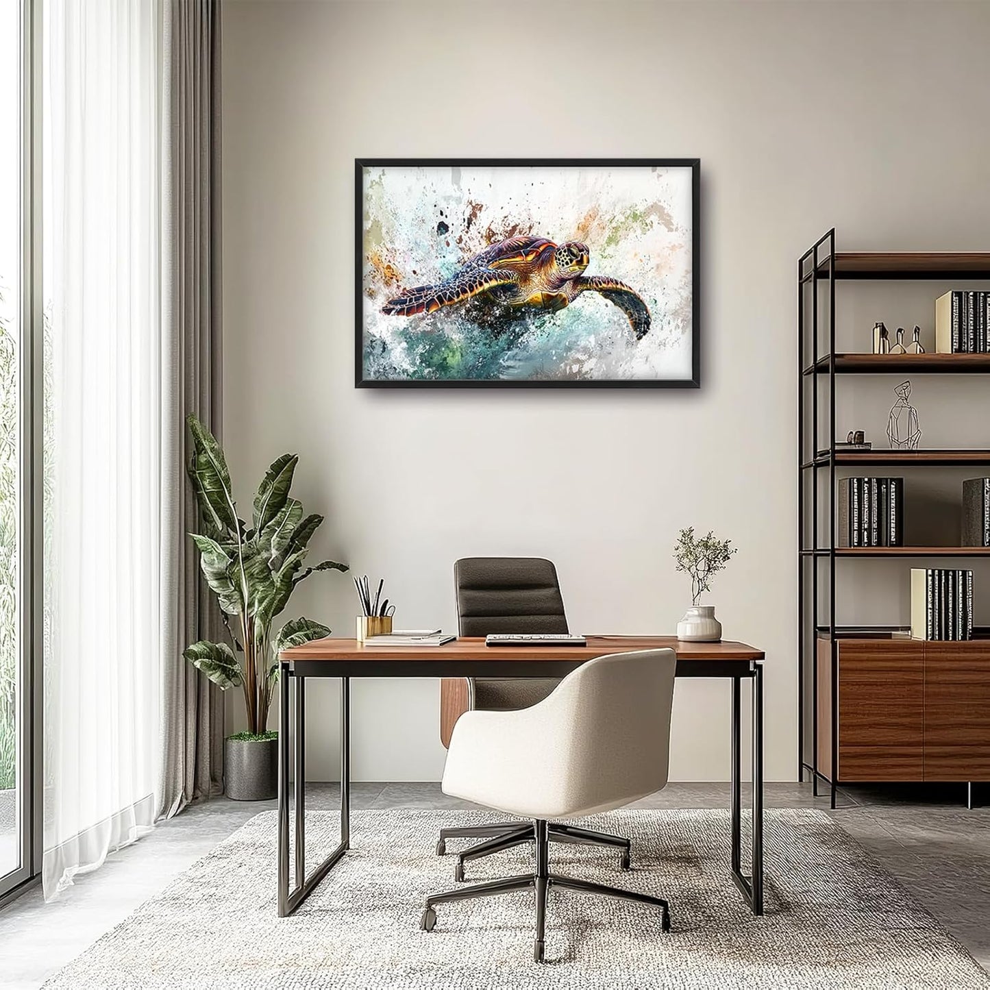 Extra Large Framed Sea Turtle Wall Art,Oversized Abstract Colorful Sea Nautical Wall Decor Pictures for Living Room,Canvas Print Painting Modern Artwork Bedroom Office Bathroom Home Decor 36L x24W