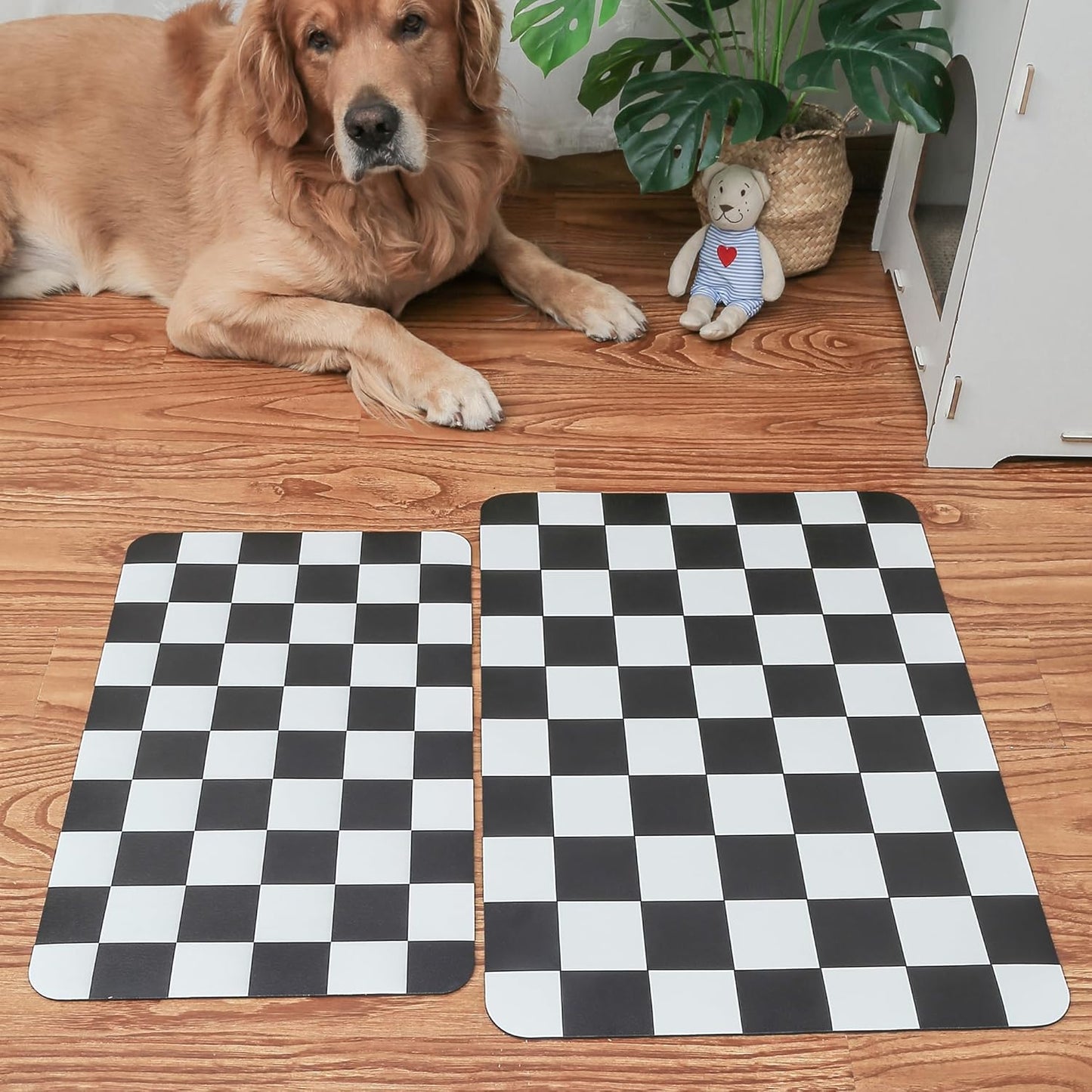 Ralxion Checkered Dog Feeding Mat, Absorbent Mats for Dog Food and Water Bowl, Dispenser, Modern Aesthetic Black White Checkerboard Pet Placemat for Dogs, Cats, Puppy Accessories, 12" X19”