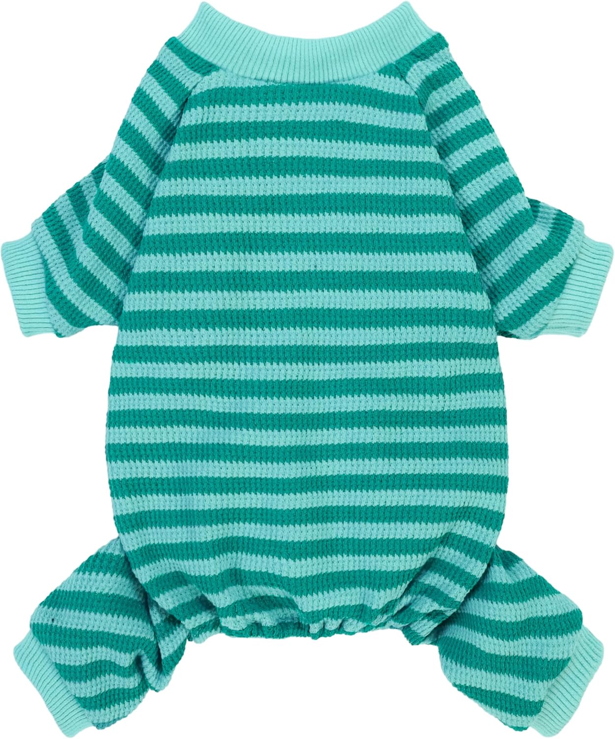 Fitwarm Green and Teal Striped Dog Pajamas, Waffle Dog Clothes for Small Dogs Girl Boy, Puppy Onesie with Feet, Pet Cat Outfit, Medium