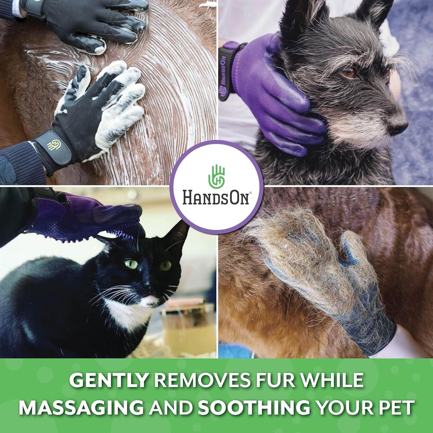 H HANDSON Pet Grooming Gloves - Patented #1 Ranked, Award Winning Shedding, Bathing, & Hair Remover Gloves - Gentle Brush for Cats, Dogs, and Horses