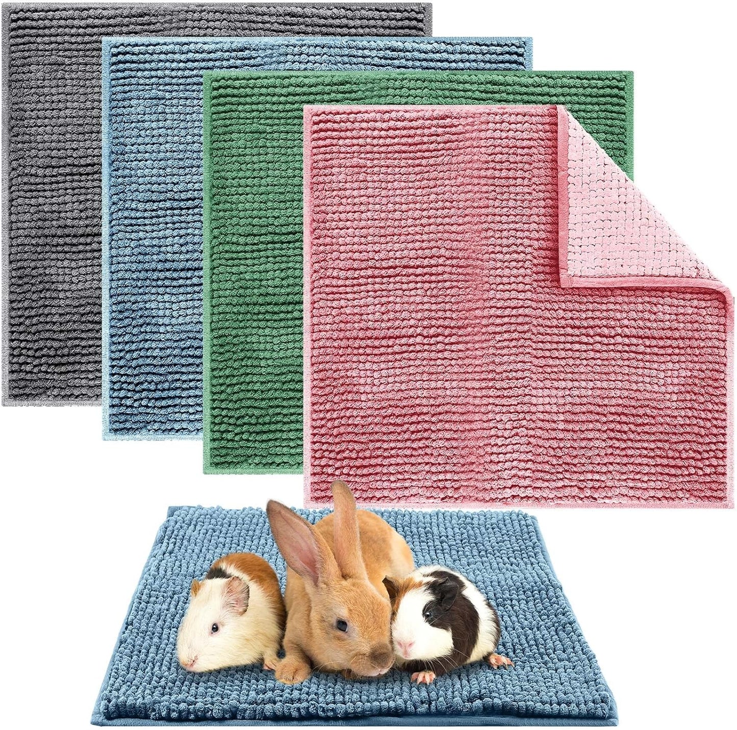 Amylove 4 Pcs Guinea Pig Cage Liner Guinea Pig Bedding Washable Fleece Pee Pads Reusable Small Animals Training Mat Small Animal Sleeping Bed for Bunny Hamster(Mixed Colors,12 x 12 Inch)