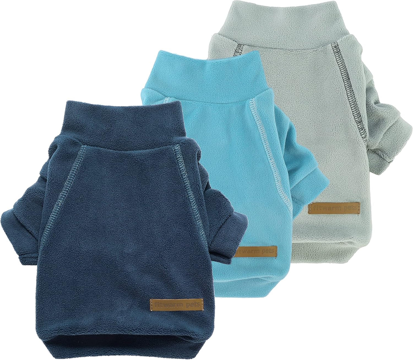 Fitwarm 3 Pack Classic Fleece Dog Sweater, Turtleneck Dog Sweatshirt, Dog Winter Clothes for Small Dogs Boy Girl, Pet Pullover Jacket, Cat Apparel, Blue, Grey, Navy, Large