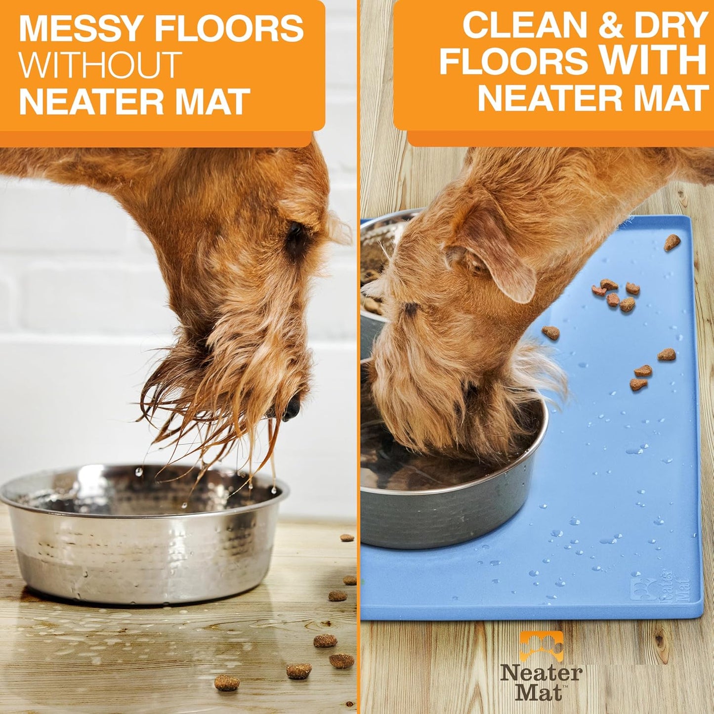 Neater Pet Brands Neater Mat Pet Mats for Food and Water, Cat & Dog Bowl Mat Waterproof Silicone, Feeding Tray, Dog Food Mats for Floors, Placemat w/Raised Edge for Under Bowls, 19” x 12”, Light Blue