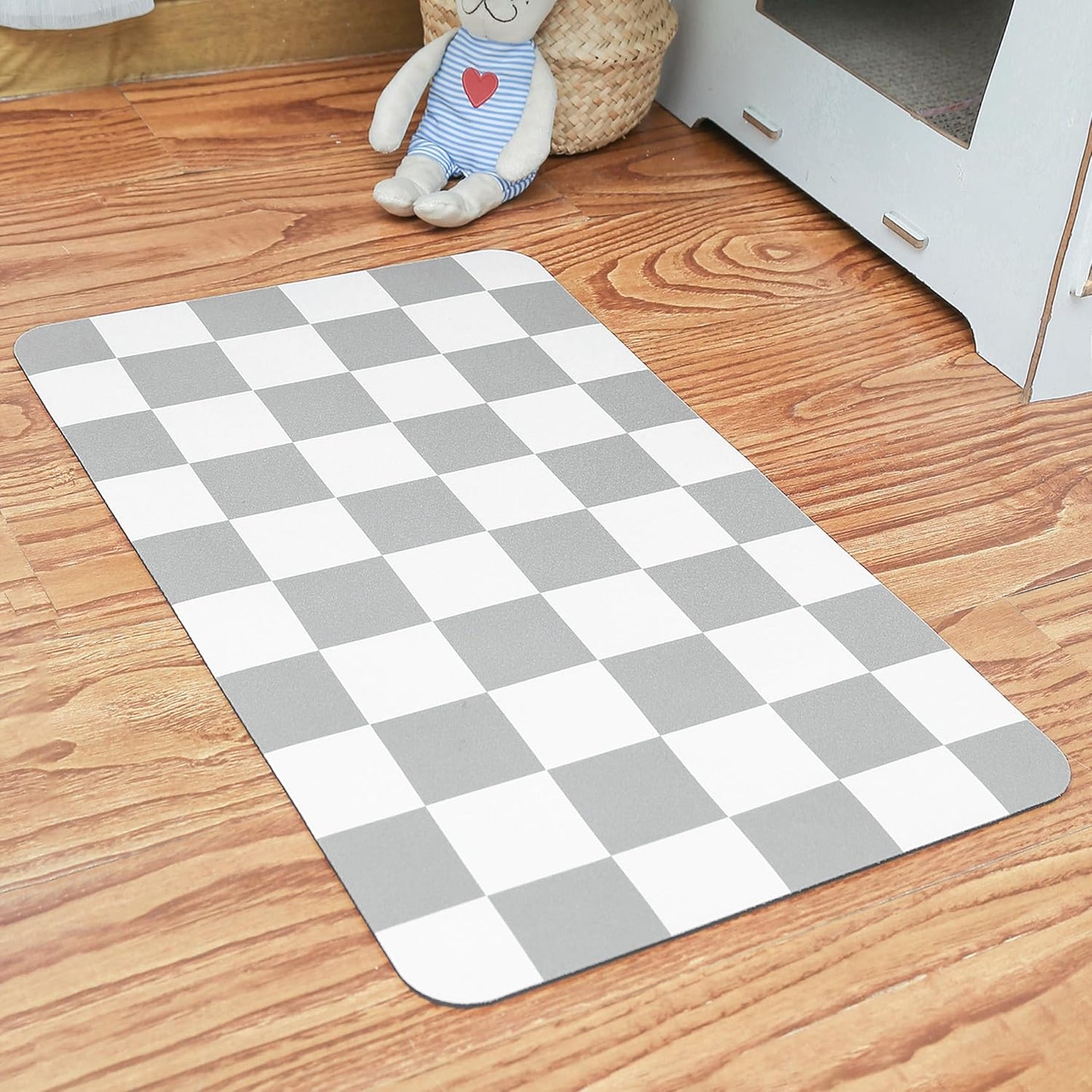 Ralxion Checkered Dog Feeding Mat, Absorbent Mats for Dog Food and Water Bowl, Dispenser, Retro Modern Aesthetic Preppy Grey Checkerboard Pet Placemat for Dogs, Cats, Puppy Accessories, 12" X19”